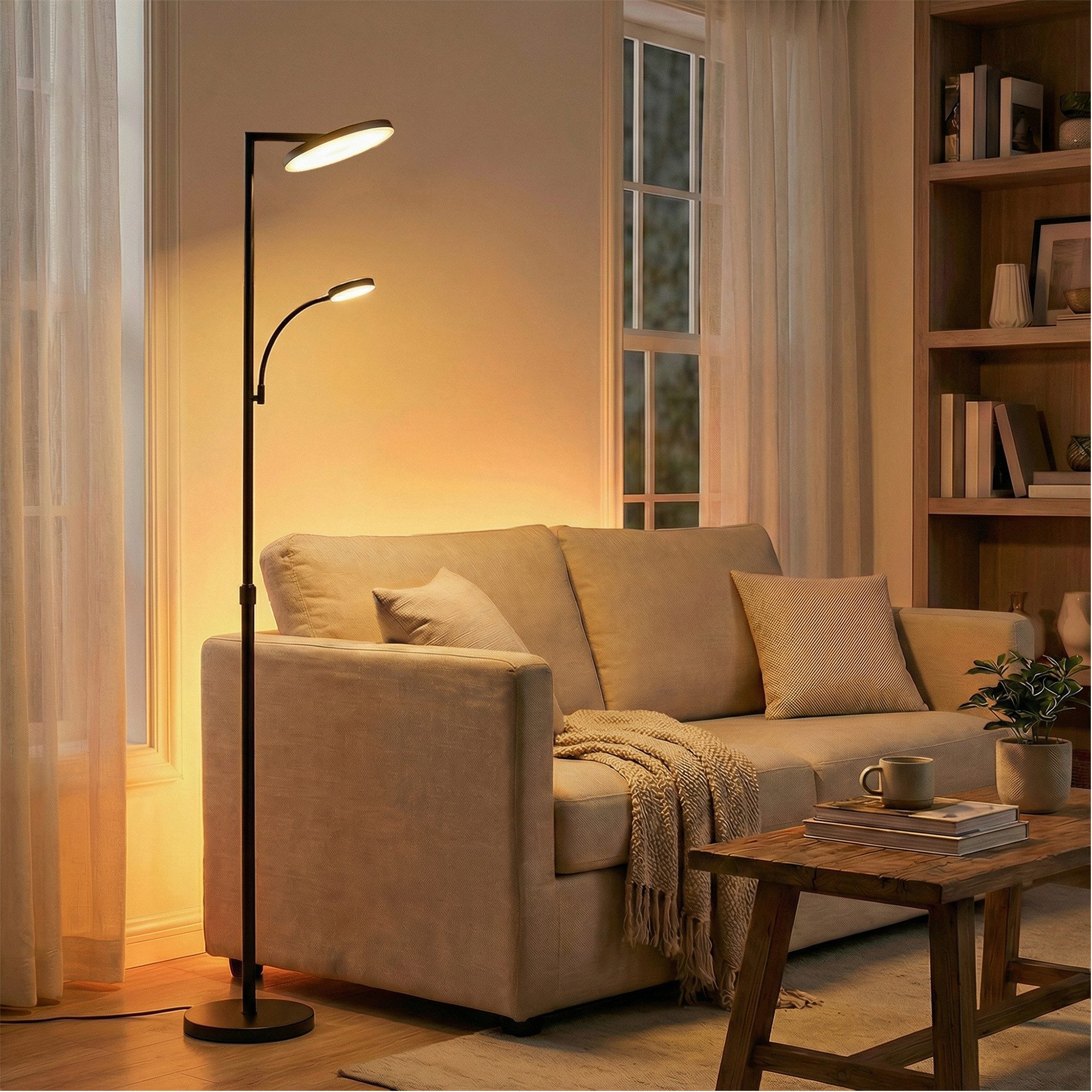 VASAGLE Stehlampe Stehlampe Wohnzimmer, LED-Stehleuchte, für Schlafzimmer, Büro, Timer, Standleuchte 42W, drehbarer Lampenkopf, Tasten- und Fernbedienung
