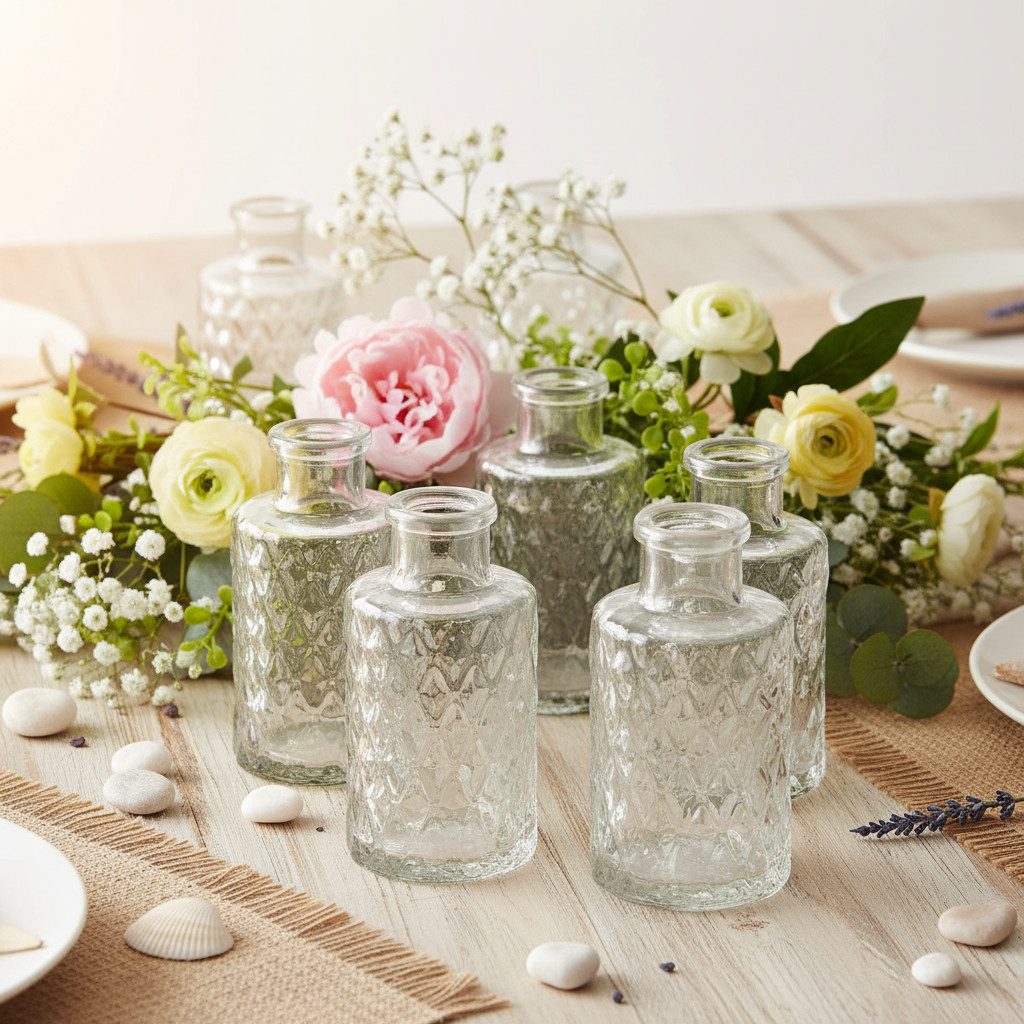 Florists Products Tischvase Glasvase mit Rautenmuster für Tischdeko und Blumenarrangements, 6 Stü
