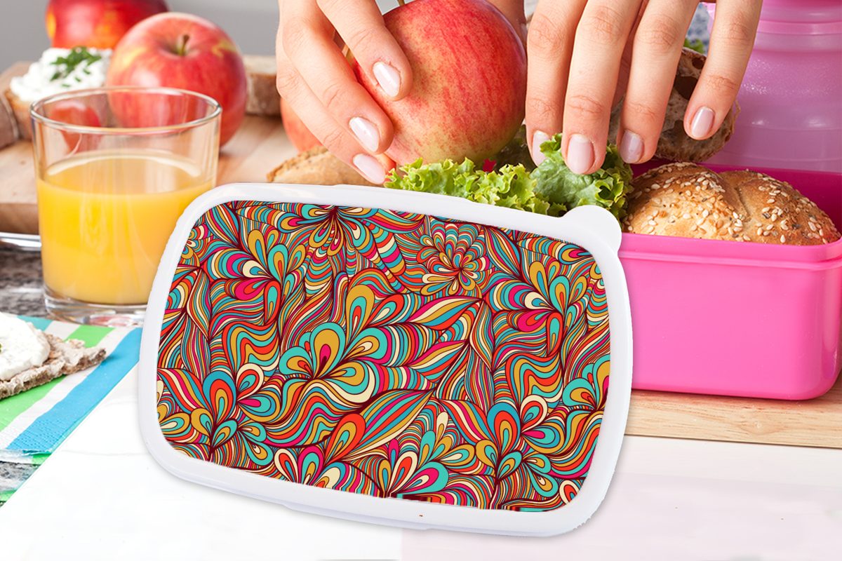 Lunchbox MuchoWow für Brotbox Brotdose - (2-tlg), Kunststoff, Snackbox, Jahre Farbe, Erwachsene, 70er Mädchen, Design rosa - Kunststoff Kinder, Fantasie -