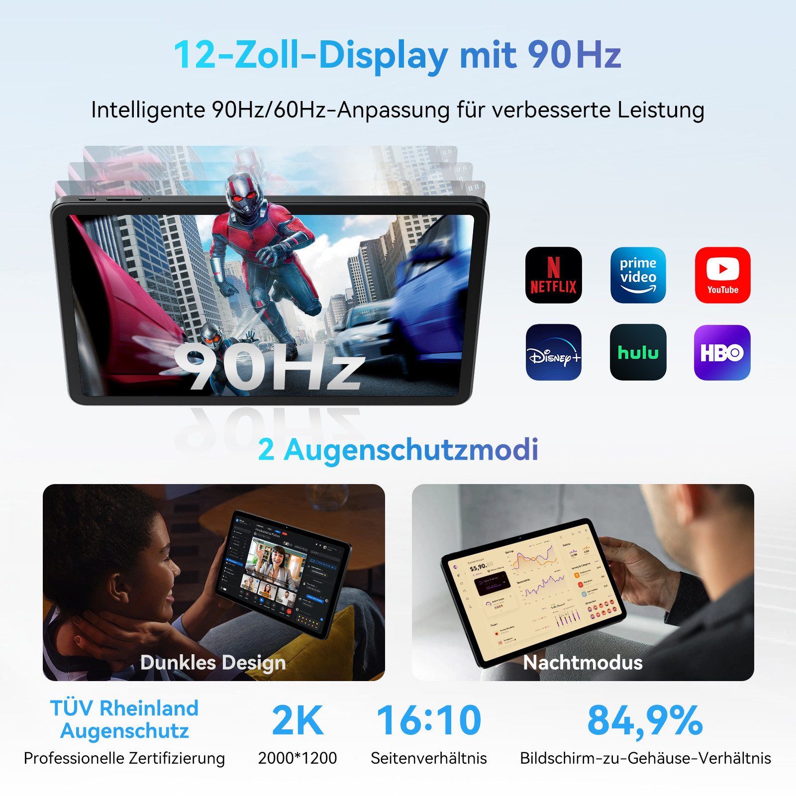blackview 12” Mega Tablet Android 15 2K 90Hz Tablet (256 GB, 2K, Android 15, 9000mAh, Gemini AI 2.0, PC Mode 2.0, Face ID)