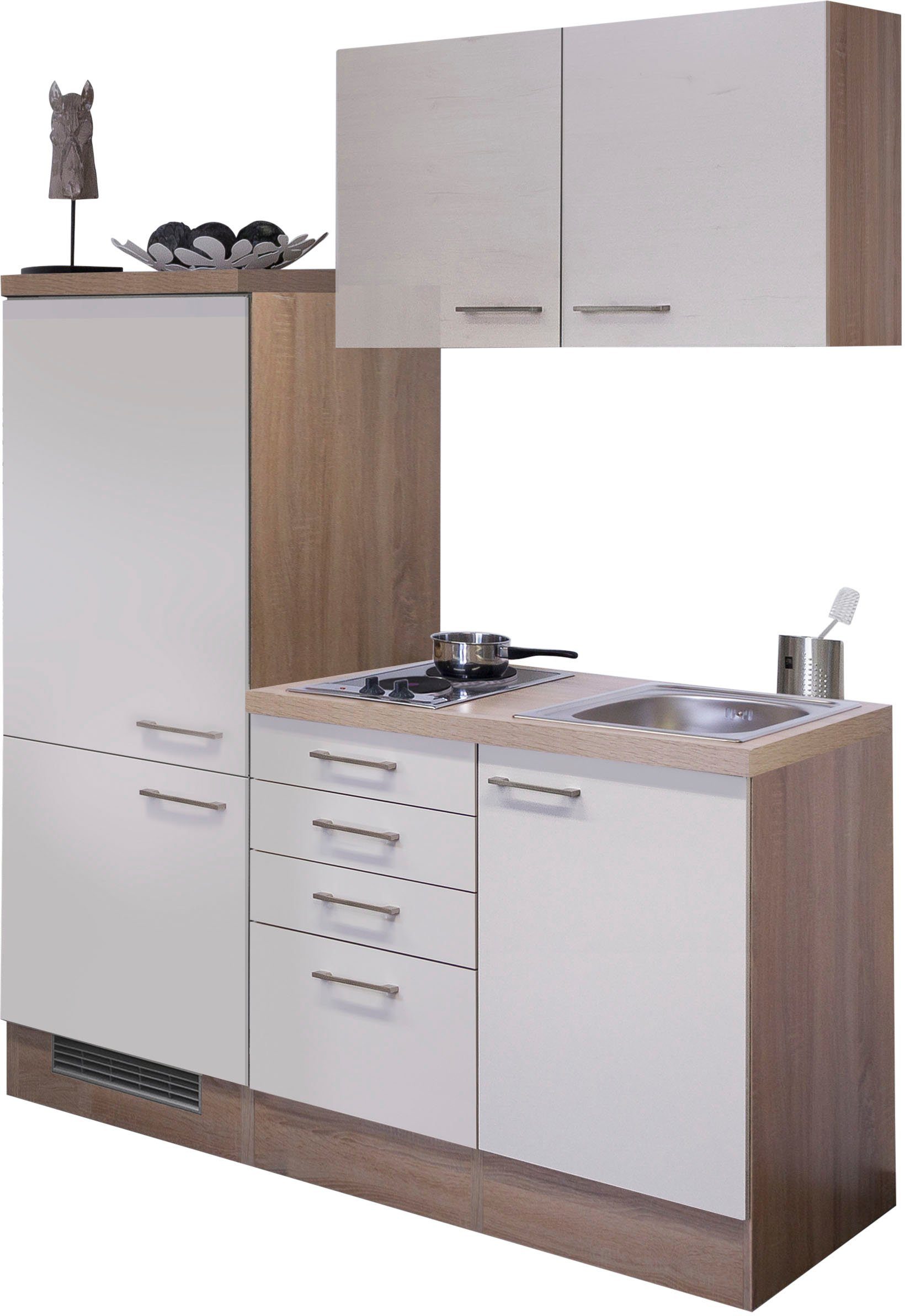 Flex-Well Кухниzeile Nepal, Gesamtbreite 160 cm, mit Einbau-Kühlschrank, Kochfeld und Spüle etc.
