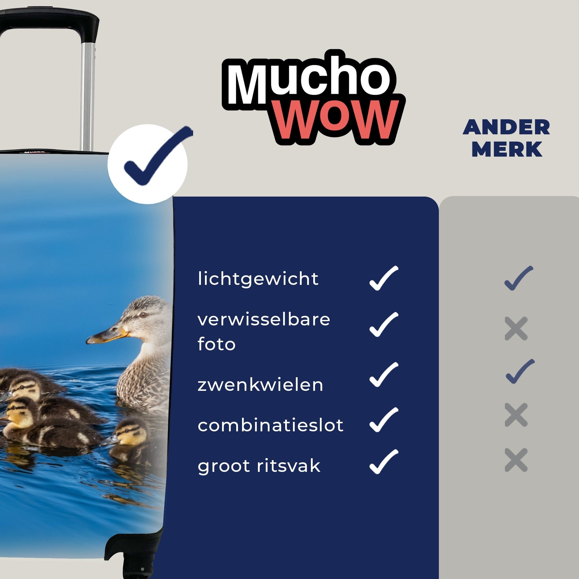 MuchoWow Handgepäckkoffer Ente mit Ferien, Handgepäck Reisekoffer - - für Vogel Reisetasche Braun, 4 rollen, Rollen, - Trolley, Wasser