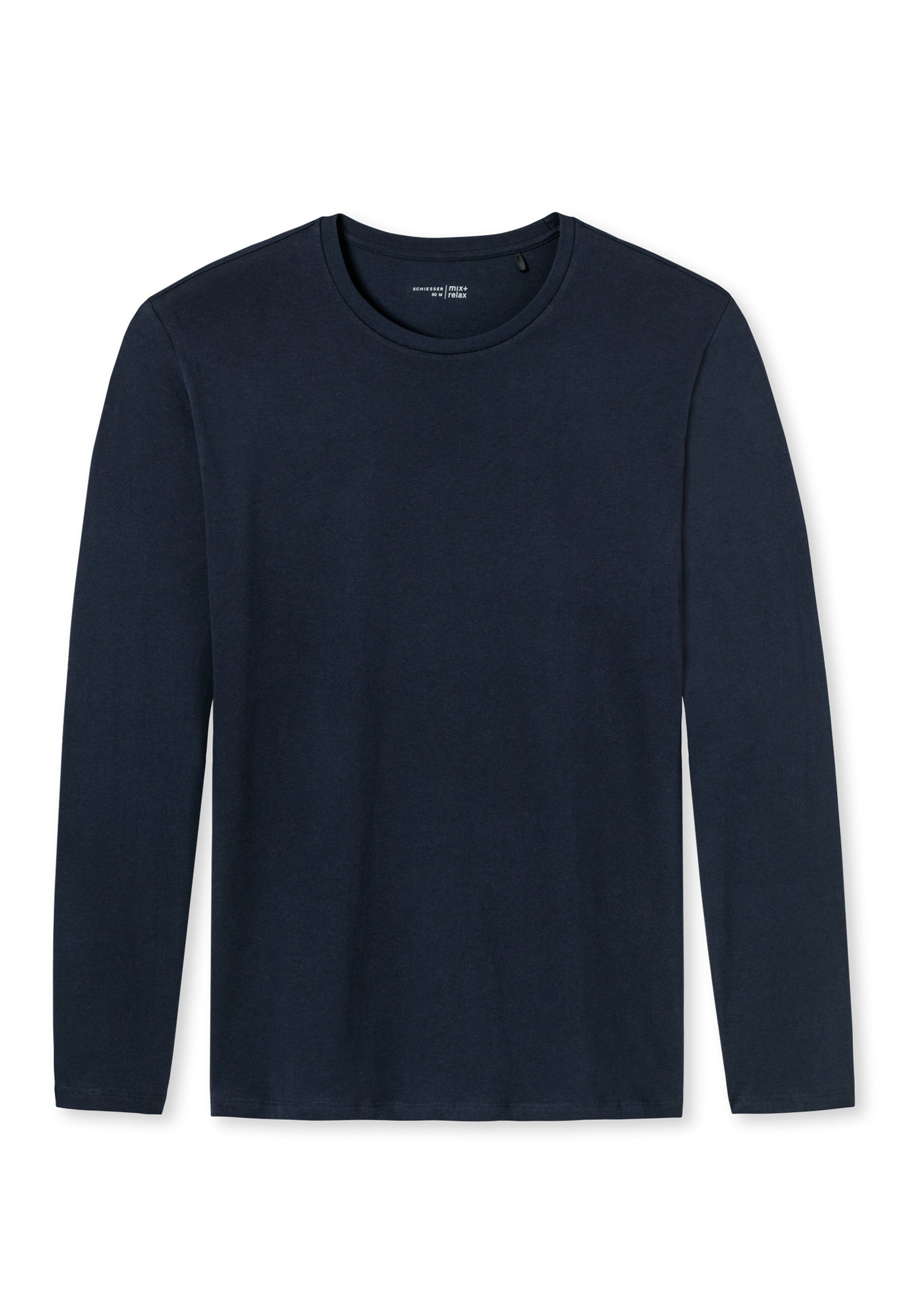 Schiesser Pyjamaoberteil Mix dunkelblau zum - Langarm Schlafanzug Shirt Relax selber (1-tlg) & mixen - Baumwolle Schlafanzüge