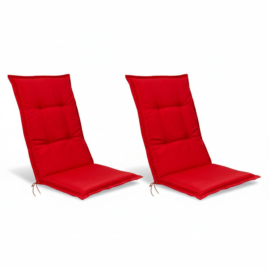 Beautissu Hochlehnerauflage 2er Set Hochlehner Set Base HL Sitzkissen, 120x50x6cm Rot, Hochlehner Rückenkissen Stuhlkissen für Gartenstühle Sitzpolster