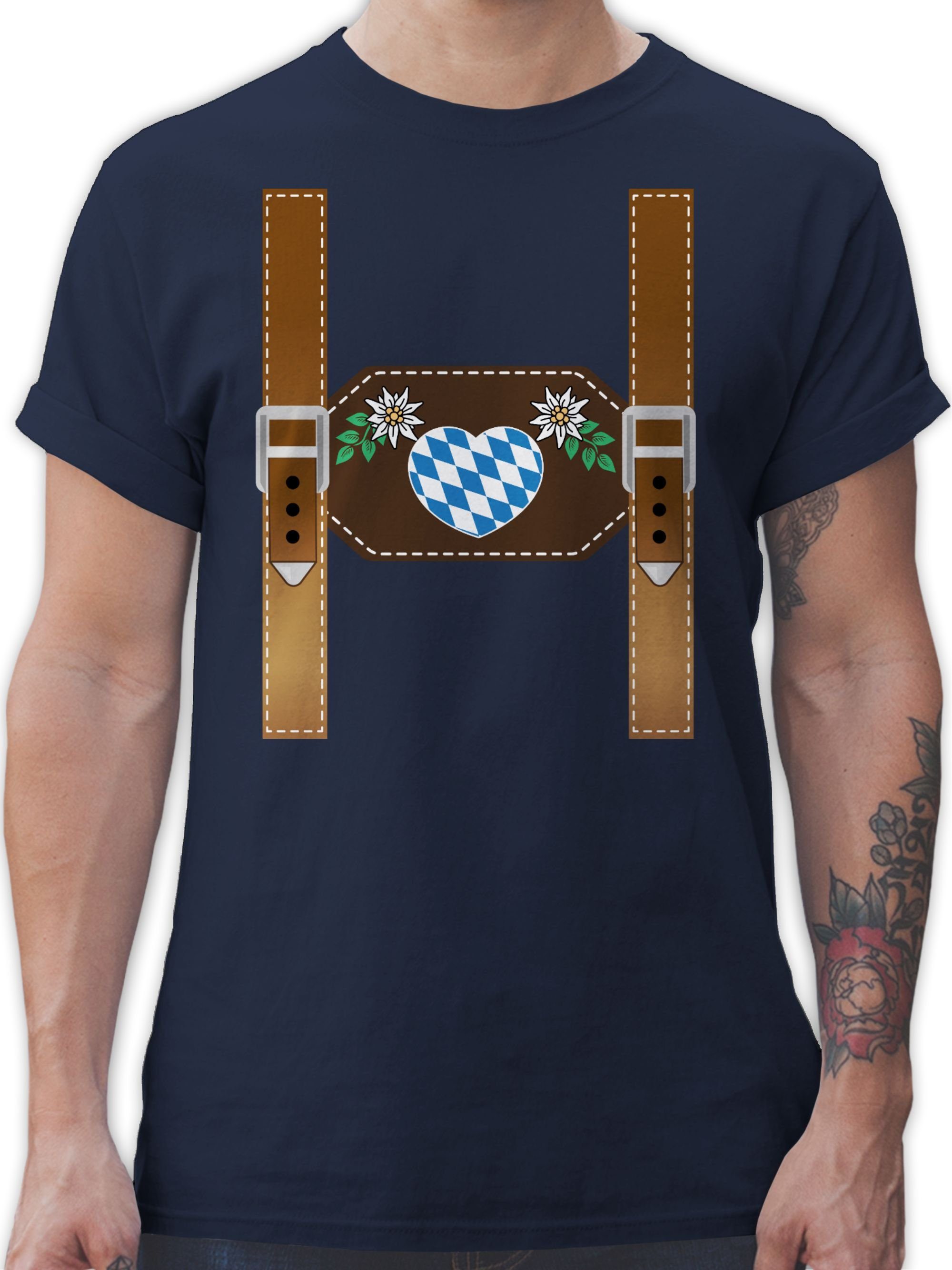 Shirtracer T-Shirt Lederhose - Herz Bayern Mode für Oktoberfest Herren 1 Navy Blau