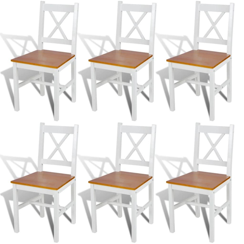 furnicato Esszimmerstuhl 6er Set Esszimmerstühle Weiß Natur 41,5x45,5x85,5 cm aus Massivholz (6 St), Ergonomische Sitzgruppe mit glatter Lackierung für die Küche
