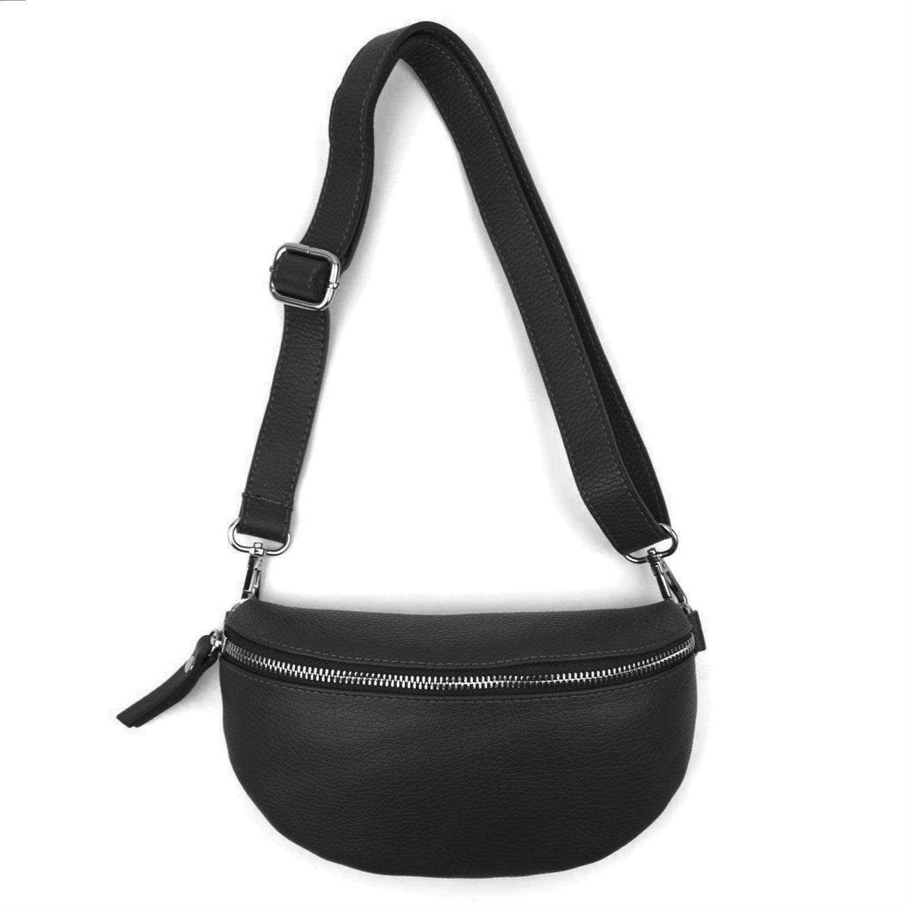 ITALYSHOP24 Bauchtasche Made in Italy Damen Leder Gürteltasche Hüfttasche Brusttasche Bodybag (Spar-Set aus einer Tasche mit dem Ledergurt und einem breitem Stoffgurt/Umhängeband, Crossbody Bag mit zusätzlichen Riemen), 1 Tasche & 2 Gurte, Schultertasche, Umhängetasche mit 2 Schulterriemen
