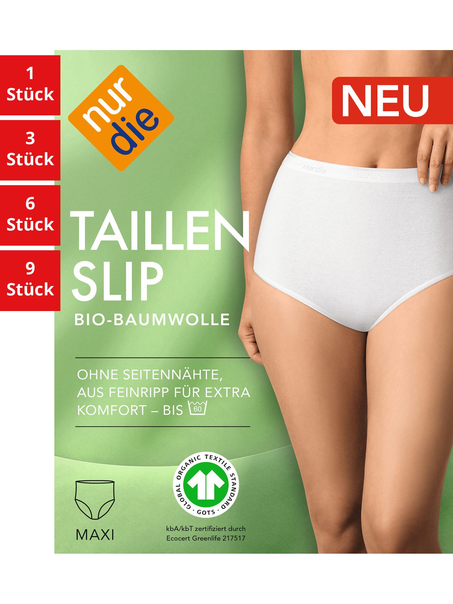 Nur Die Taillenslip GOTS BioBaumwolle Damen (1er/3er/6er/9er Pack, 1-St) Taillen-Slips Maxislip Unterhosen