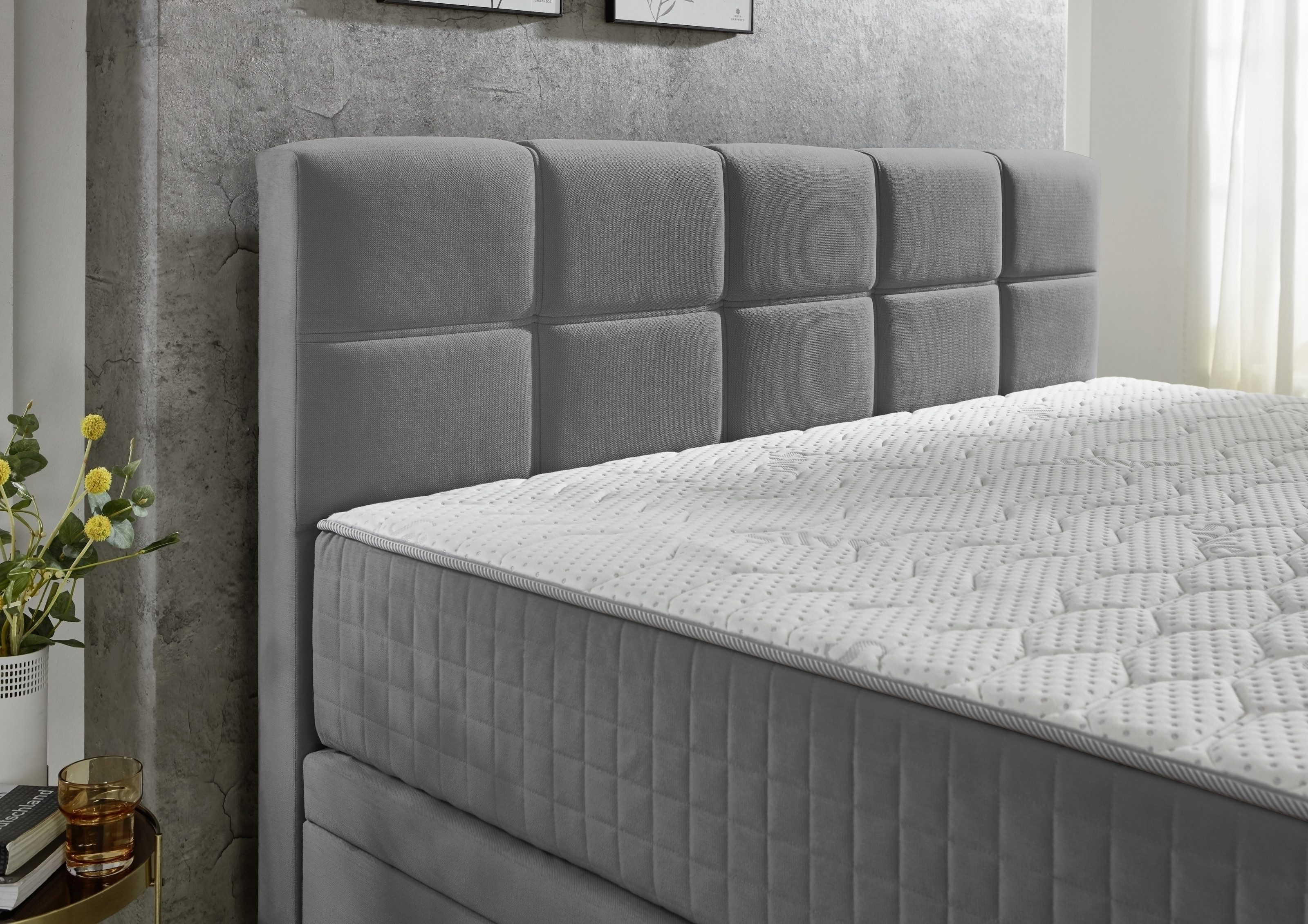 möbelando Boxspring Bed TraumZeit, incl. reversible 7-zone TTFK mattress & topper - 180x200 cm anthracite