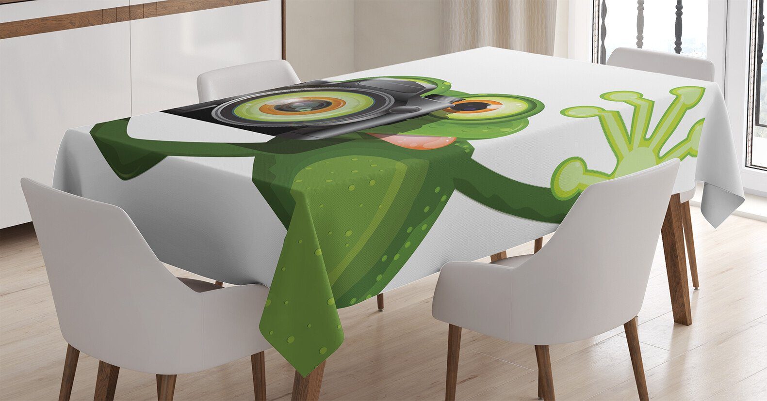 Frosch Klare Abakuhaus Tischdecke mit Kamera Für Bereich Waschbar Lustige Farben, Außen Farbfest geeignet den Tier