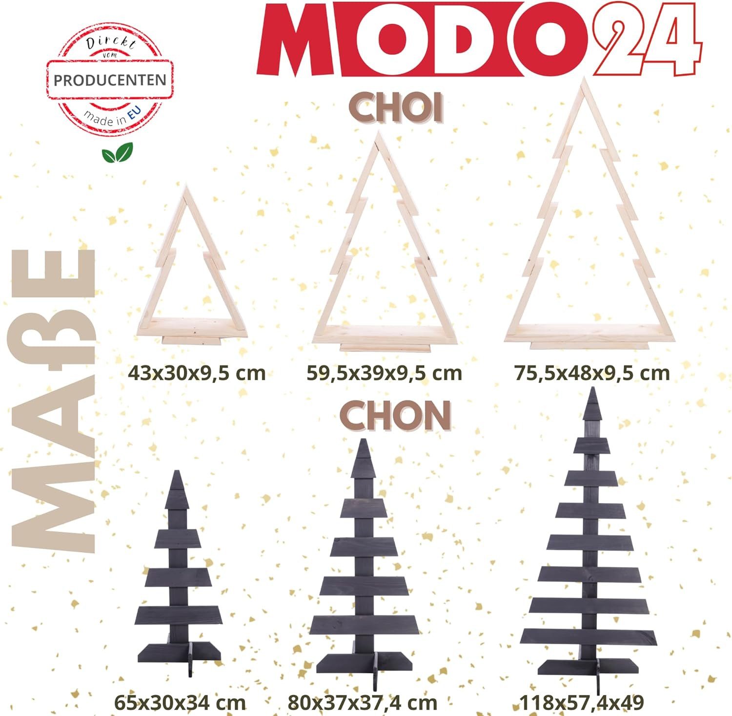 Modo24 Künstlicher Weihnachtsbaum Deko Tannenbaum aus Kiefernholz, in verschiedenen Größen & Farben, Moderne & Klassische, für Innen & Außen, Handgefertigt, 2D & 3D Design