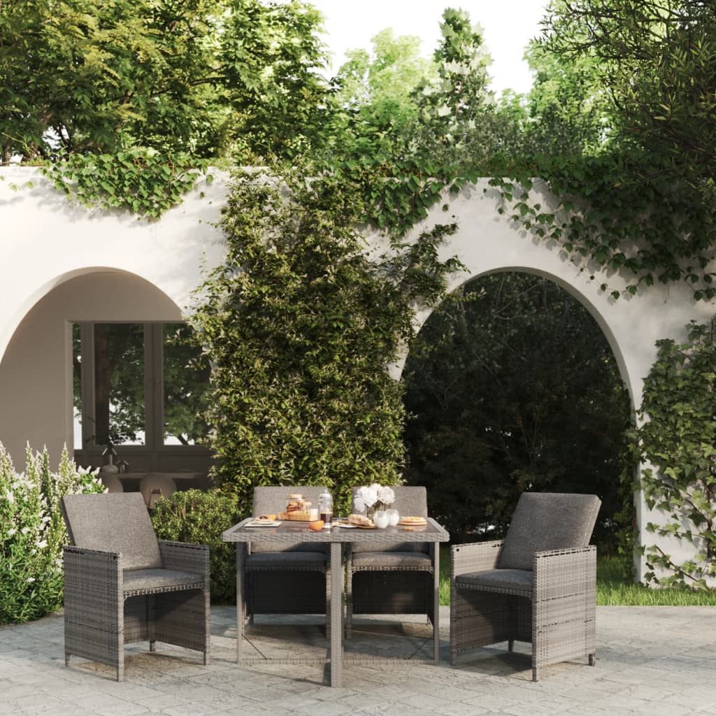 furnicato Garten-Essgruppe Grau 109x107x74 cm mit PE-Rattan und Stahlgestell, (1-tlg), Witterungsbeständige Sitzgruppe mit Glasplatte und klappbaren Lehnen