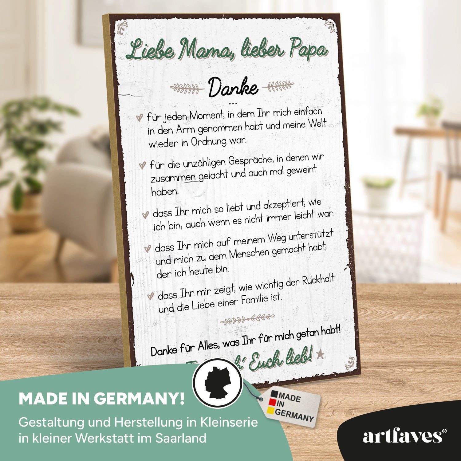 ARTFAVES Holzbild Schild mit Spruch - DANKE liebe MAMA, lieber PAPA - Mutte günstig online kaufen