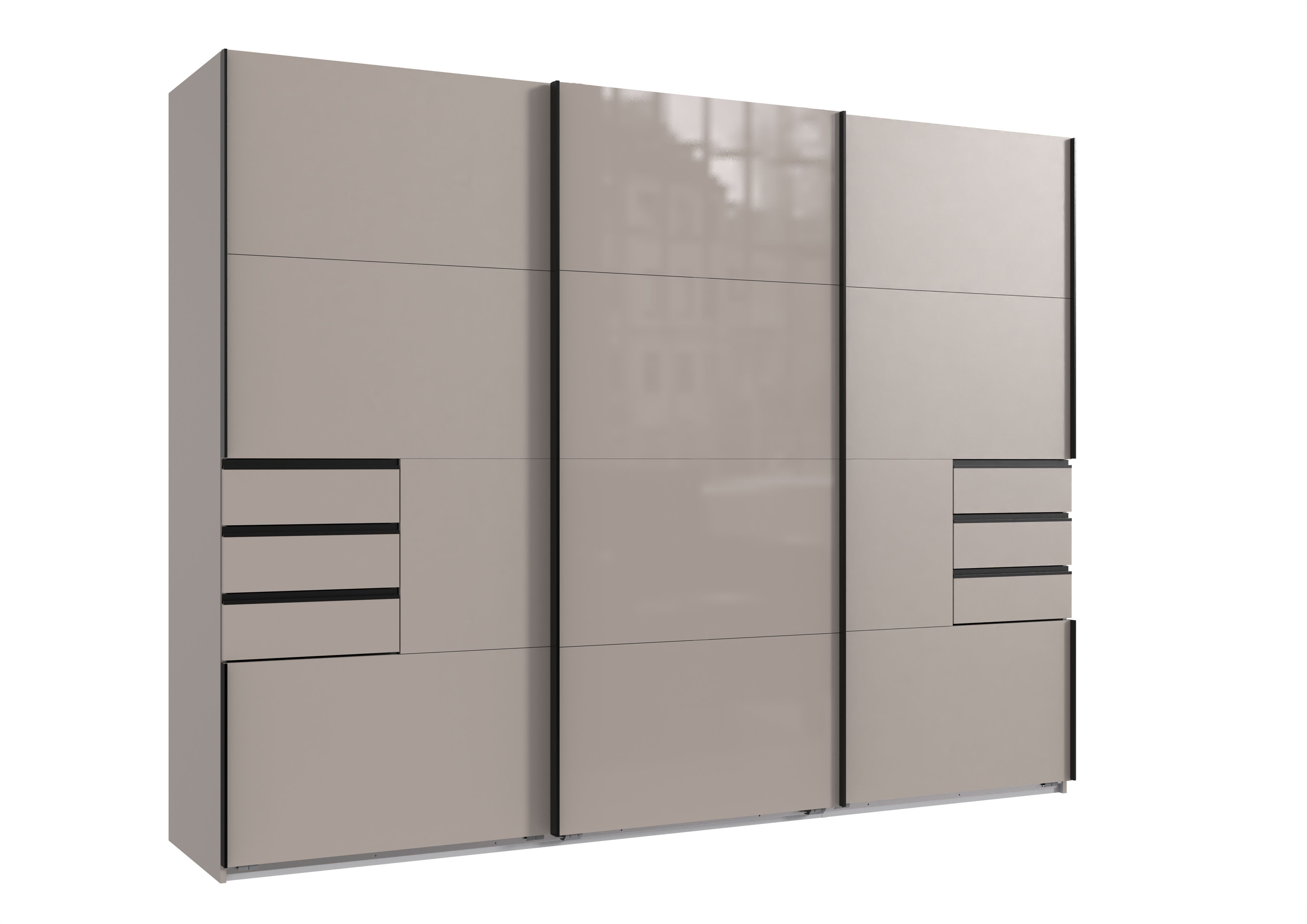 möbel-direkt.de Schwebetürenschrank Saigon in Saharagrau mit einer Türfront in Glas Saharagrau (Komplett, 1-St., 3türig) Türfront aus Glas, praktische Inneneinteilung