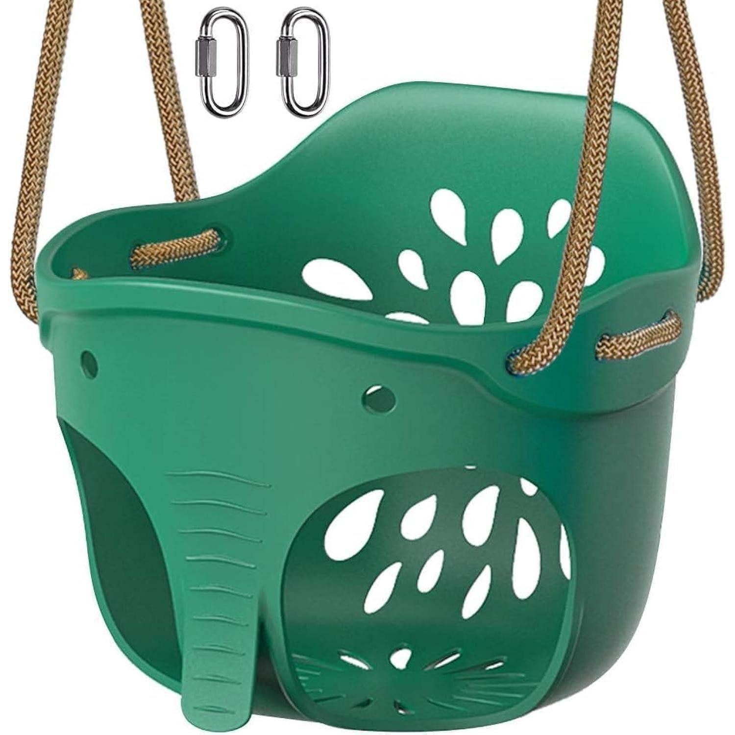 LuxusKollektion Einzelschaukel Schaukelsitz Kinderschaukel Karabiner Garten 1 Pack Grün elefant
