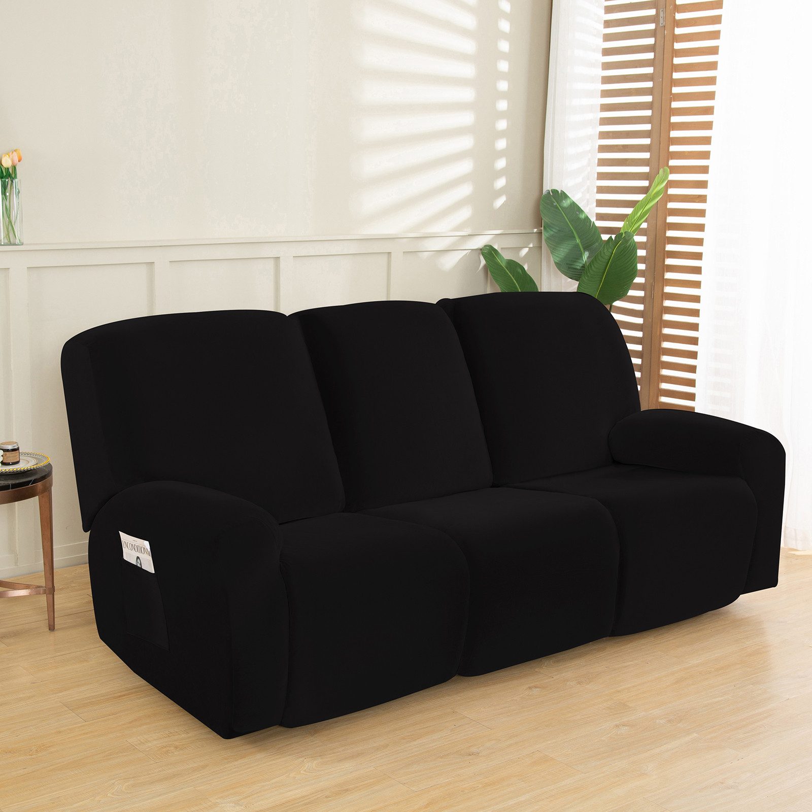 Rosnek Sesselschoner 8 tlg. Sesselbezug 3 Sitzer aus Samt Stretchhusse elastisch, Stretch sesselschoner mit armlehne, für relaxsessel und Fernsehsessel