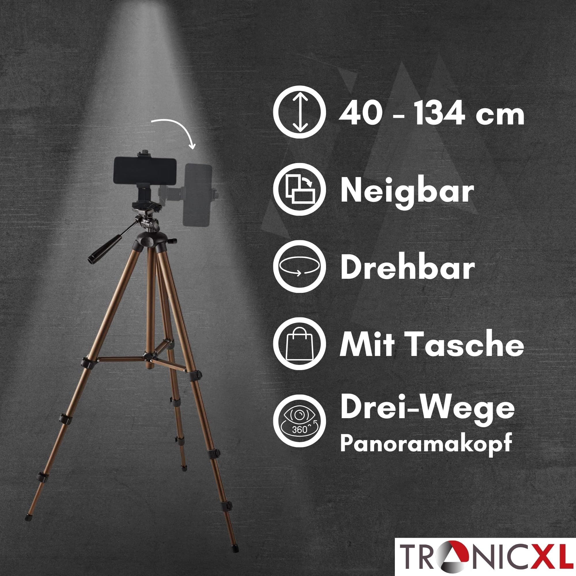 TronicXL 134cm Smartphone Stativ drehbar Halterung Ständer Tripod Handy Foto Dreibeinstativ (neigbar, drehbar, höhenverstellbar)