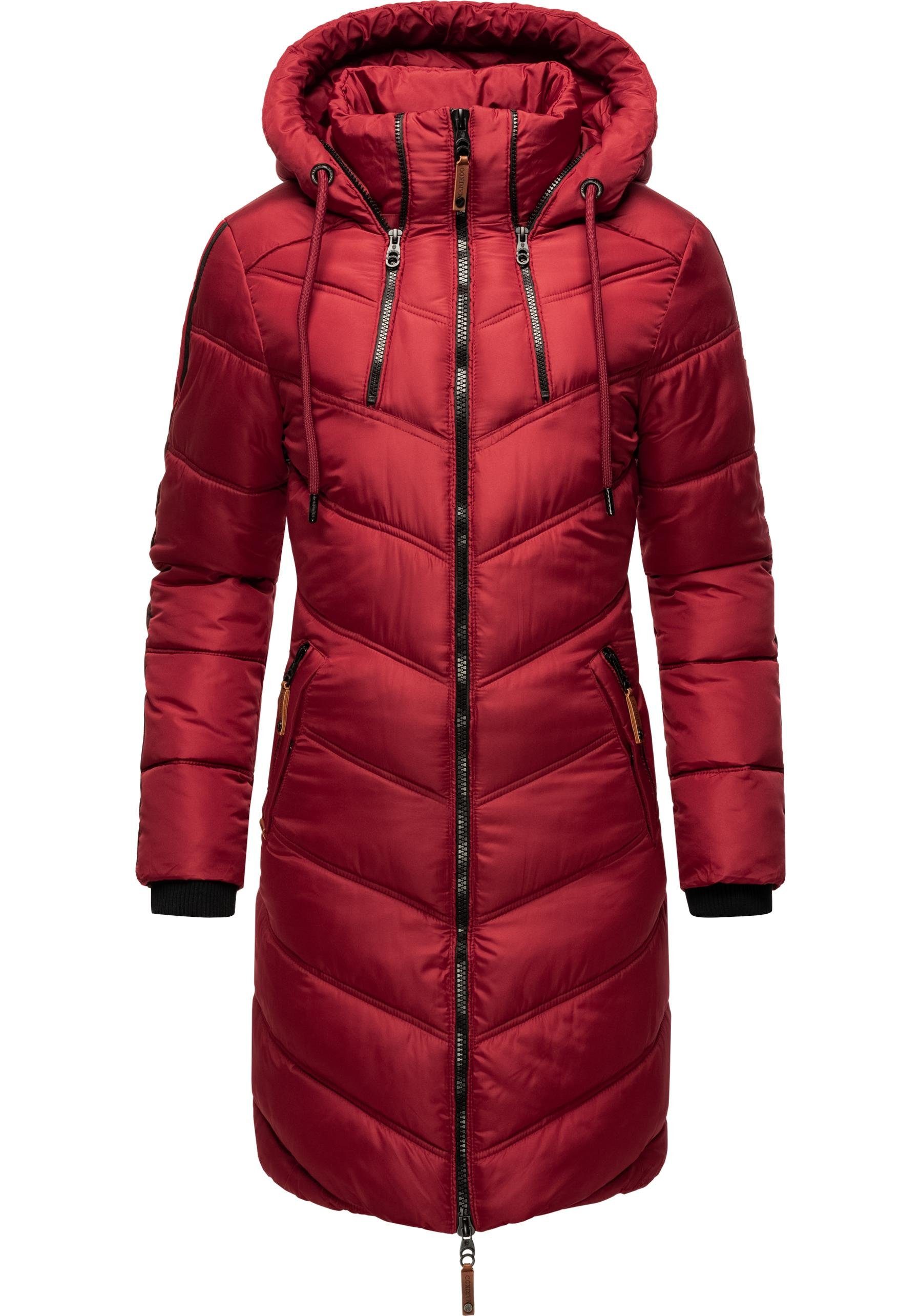 Marikoo Wintermantel Armasa modischer Damen Winter Steppmantel mit Kapuze