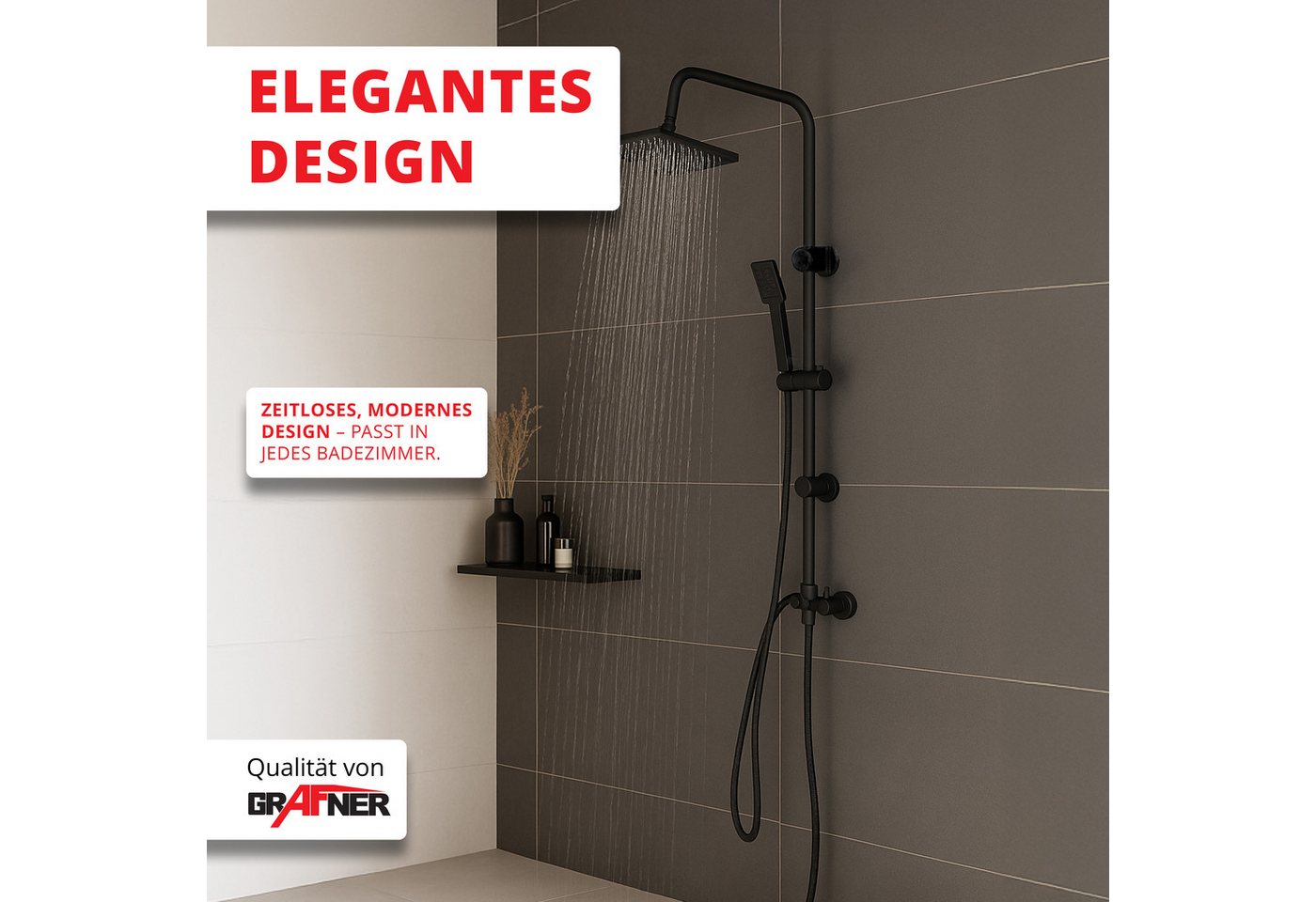 Thumbnail - Grafner Duschsystem Grafner® Duschgarnitur mit Regenschauerduschkopf und Handbrause, 1 Strahlart(en)
