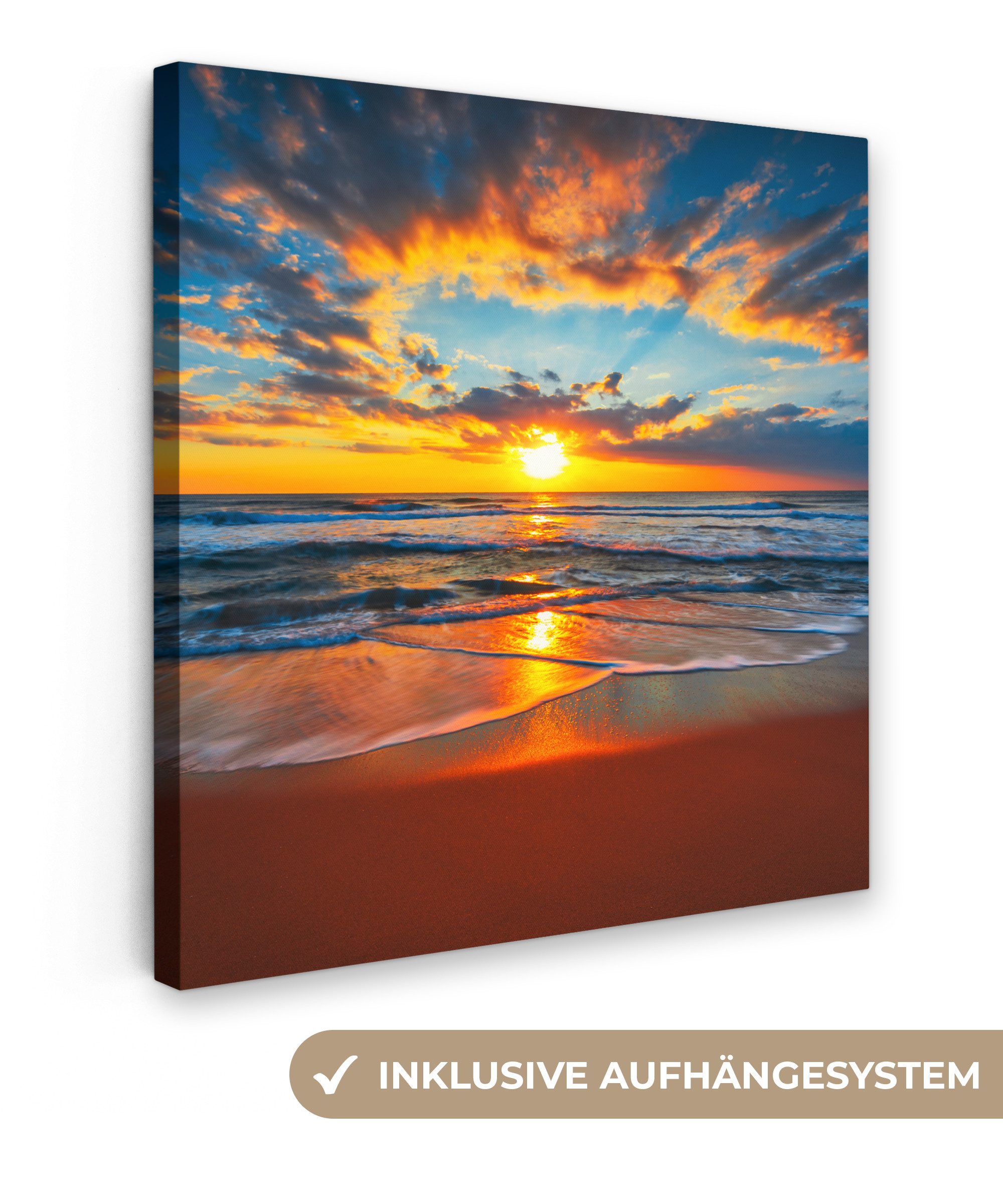 OneMillionCanvasses® Leinwandbild Meer - Sonnenuntergang - Strand - Wolken - Orange, Fotodruck (1 St), Wandbild, Deko Schlafzimmer Wohnzimmer Flur 20x20 cm