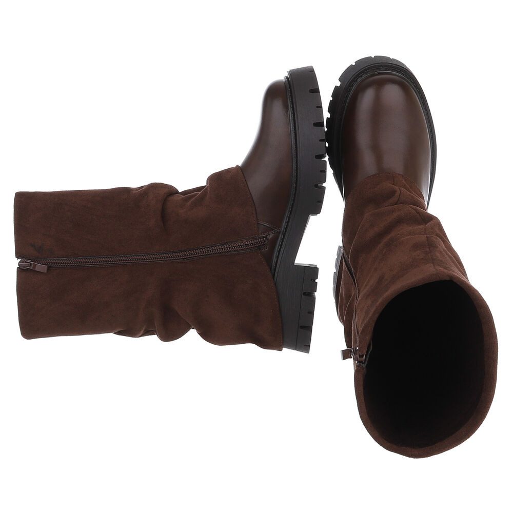 Ital-Design Modische Damenstiefel mit Gurt-Detail für Herbst/Winter Plateaustiefel (90153083) Blockabsatz Stiefel in Braun