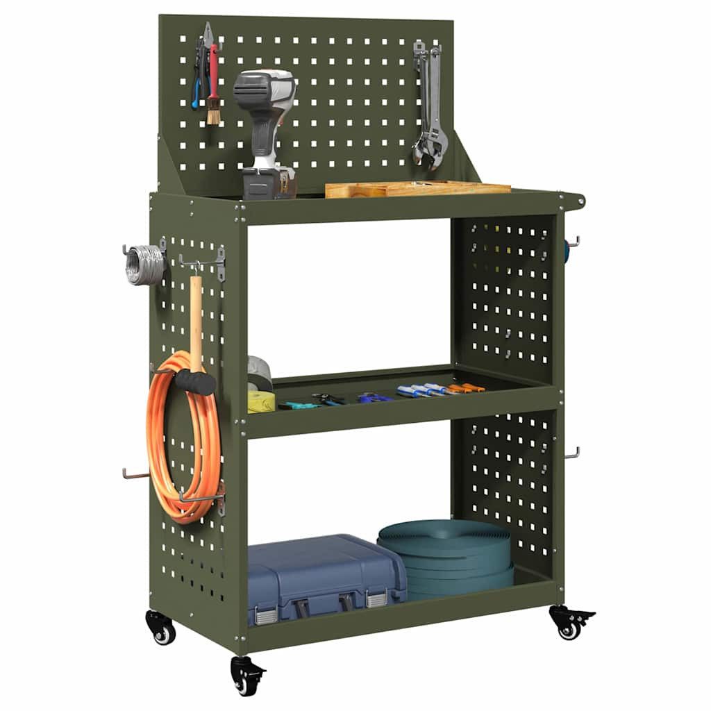 vidaXL Werkzeugbox Werkzeugwagen Olive Grün 65 x 35 x 111 cm Kaltgewalzter Stahl (1 St)