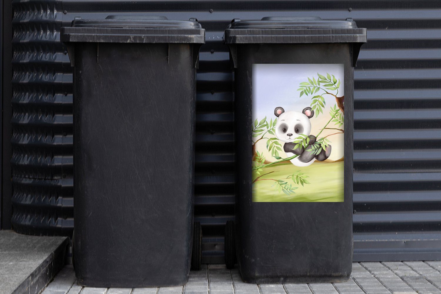 Container, Panda Sticker, St), Mülltonne, Mülleimer-aufkleber, Dschungel - (1 Abfalbehälter MuchoWow - Wandsticker Tiere