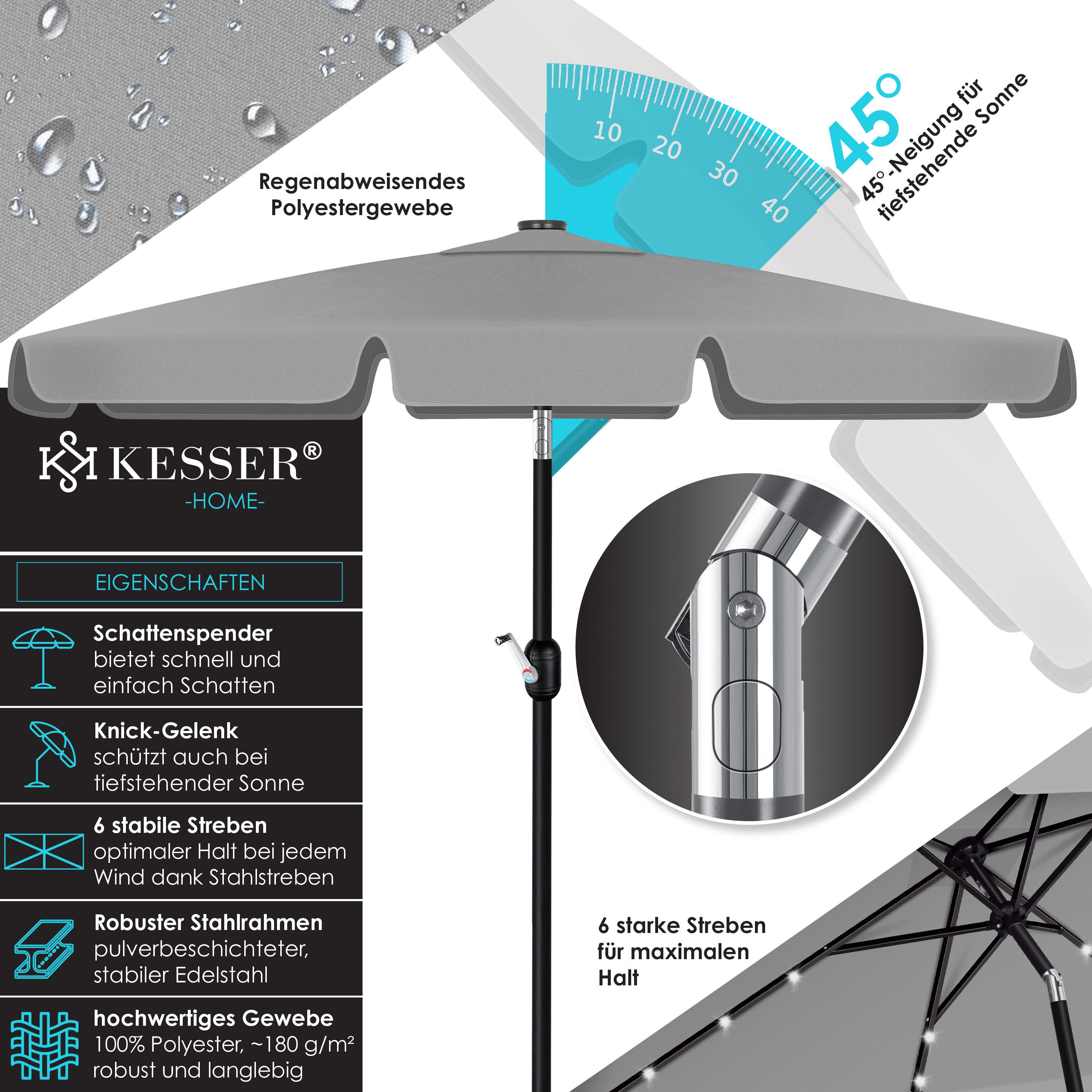 KESSER Sonnenschirm, Sonnenschirm Balkonschirm LED Solar mit Kurbel günstig online kaufen