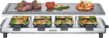 Severin Raclette RG 2374, 8 Raclettepfännchen, 1700 W, Naturgrillstein, Temperaturregler, Antihaftbeschichtung, Edelstahl