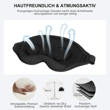 AquaBreeze Schlafmaske Schlafmaske für Seitenschläfer, 3D Augenmaske Schlafmasken, 1-tlg., für Herren und Frauen, 100% Lichtblockierende Schlafbrille, mit Verstellbarem Gummiband für Reisen (Schwarz)