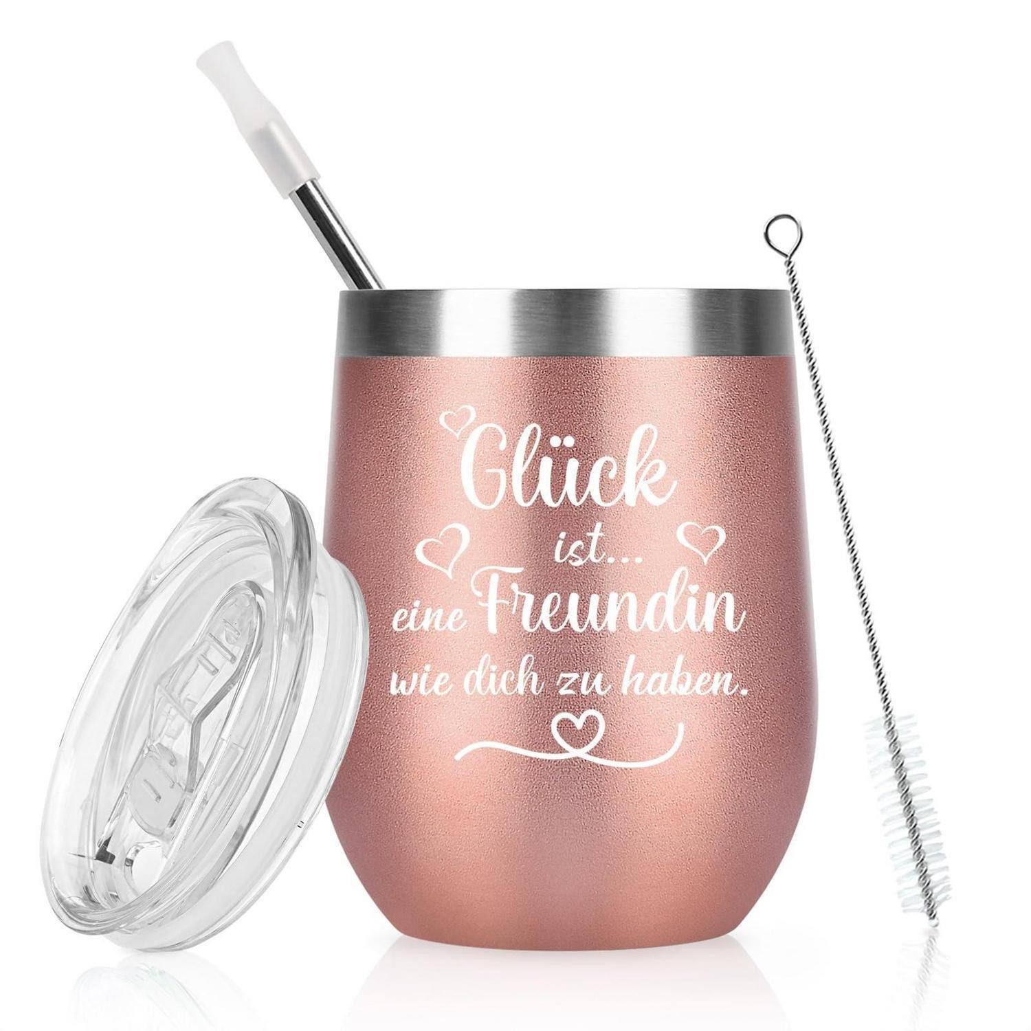 LuxusKollektion Coffee-to-go-Becher Thermo-Kaffeebecher "Glück ist eine Freundin" 350ml, Metall