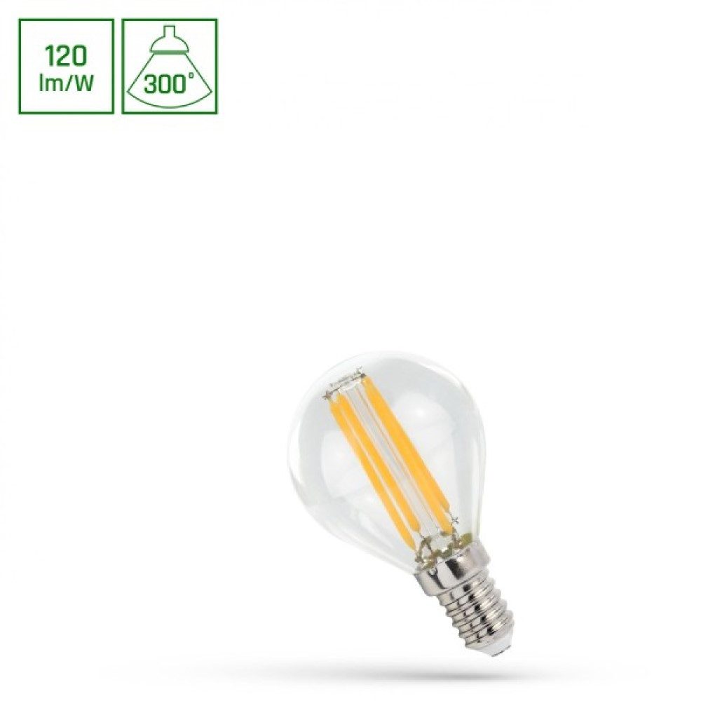 Spectrum LED-Leuchtmittel LED E14 G45 Filament klar 5,5W =53W 300° Tropfen 660lm 230V Warm 2700K, E14, Warmweiß, Filament klar