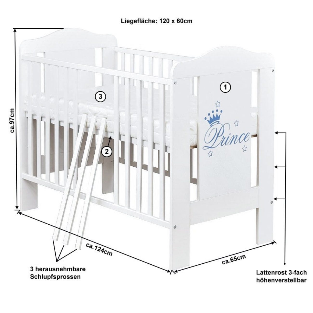 Baby-Delux Babyzimmer-Komplettset Babyzimmer Prince, (13-tlg), Babybett Wickelkommode Bettwäsche Set Komplettzimmer