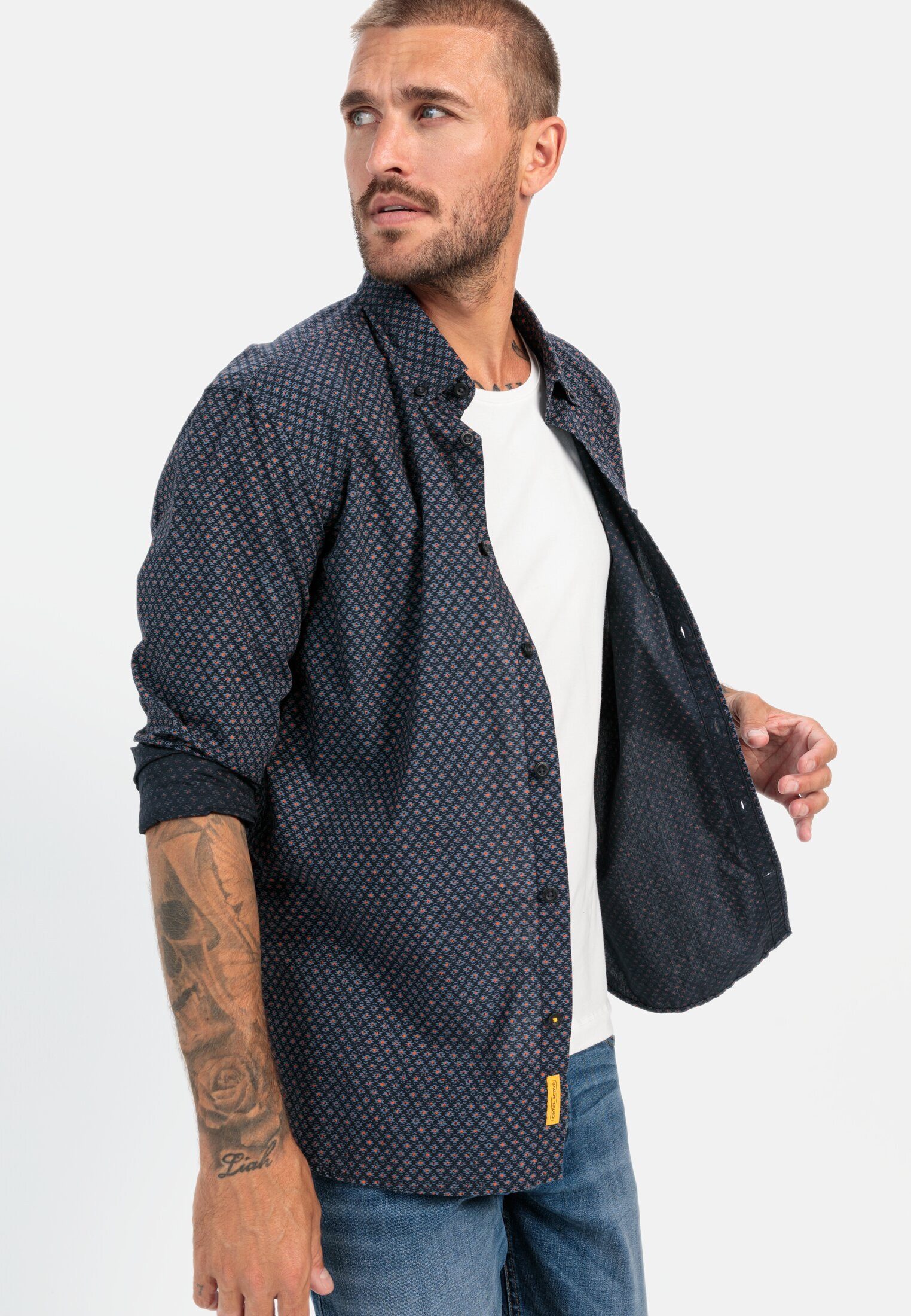 camel active Langarmhemd mit Minimal-Print Langarm Button-Down Button-Down