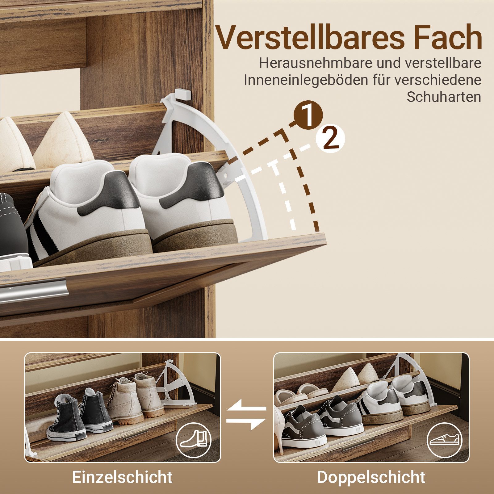 SoBuy Schuhbank FSR218, Schuhregal mit Sitzfläche, Sitzbank Schuhschrank Schuhtruhe, Schuhkipper schmal, 24cm Tiefe, für Schuhe bis EU 46, für 6-8 Paar – Bild 5 von 5