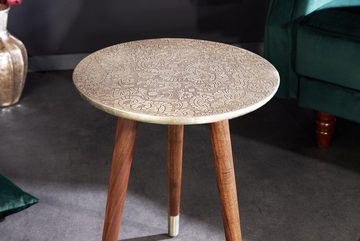 riess-ambiente Beistelltisch ALCAZAR Ø50cm antik silber / braun (Einzelartikel, 1-St), Wohnzimmer · rund · Metall · Akazie-Massivholz · Handmade · Design