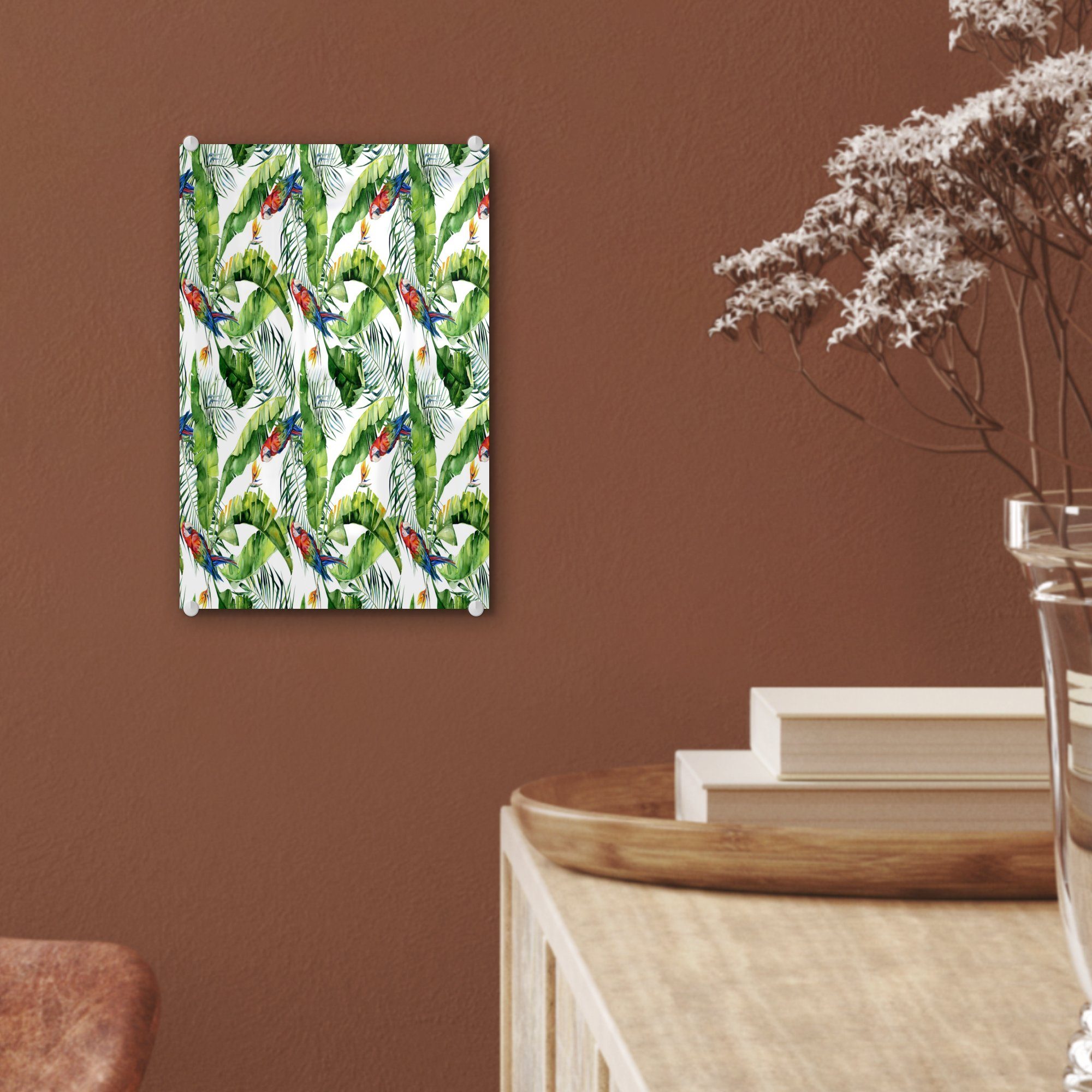 MuchoWow Acrylglasbild Blumen - Paradiesvogelpflanze - Glas Wandbild auf - Glas Wanddekoration Foto - - Glasbilder Bilder Papagei, (1 St), auf