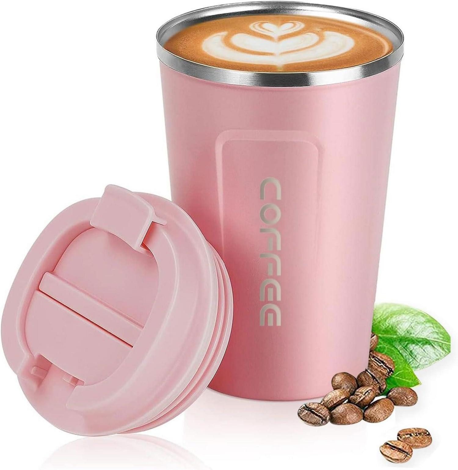 Thermobecher Isolierbecher to go Thermobecher Edelstahl Auslaufsicher 380ml Rosa