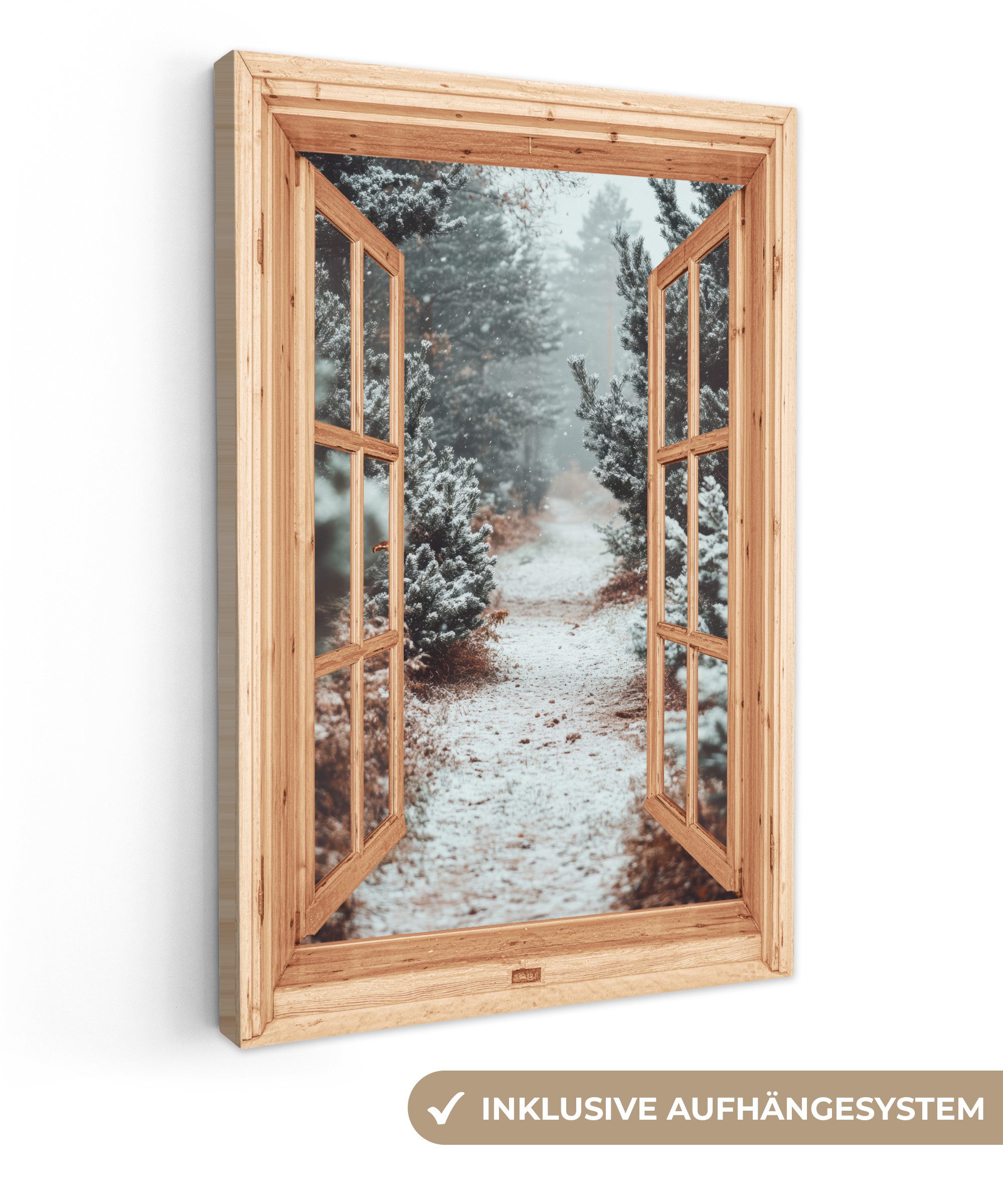 OneMillionCanvasses® Leinwandbild Wald - Winter - Bäume - Natur - Weg - Aus günstig online kaufen