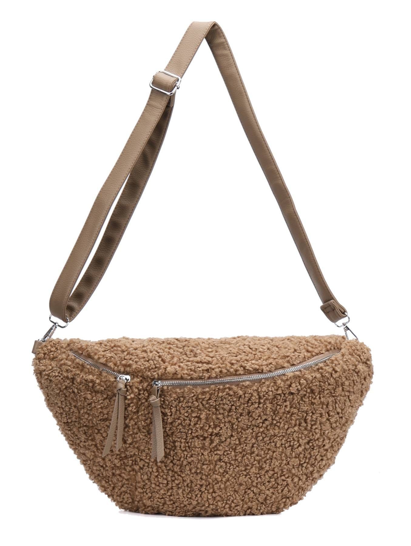 ITALYSHOP24 Schultertasche Damen XXL Teddyfell Tasche CrossBody Bauchtasche PELZTASCHE Felltasche, Body Bag Teddytasche CrossOver Umhängetasche Hüfttasche Plüsch Fell