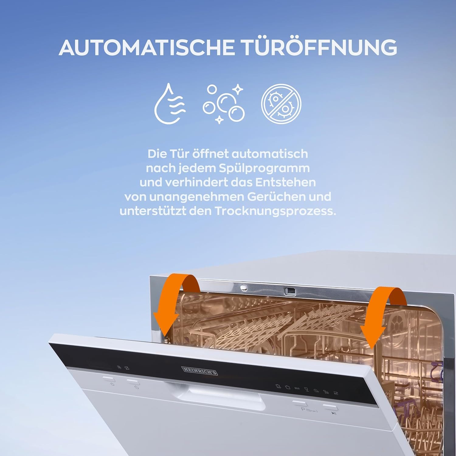 Heinrich´s Tischgeschirrspüler Mini Geschirrspüler HTG 8840, 8 l, 2 Maßgedecke, 7 Programme, kompakt, geringer Verbrauch, Mini Spülmaschine