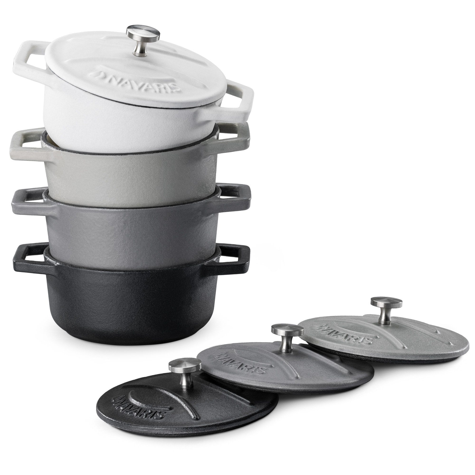 Navaris Topf-Set Mini Cocotte Topf Set 4x Bratentopf klein mit Deckel Bräter Gusseisen, (4-tlg)