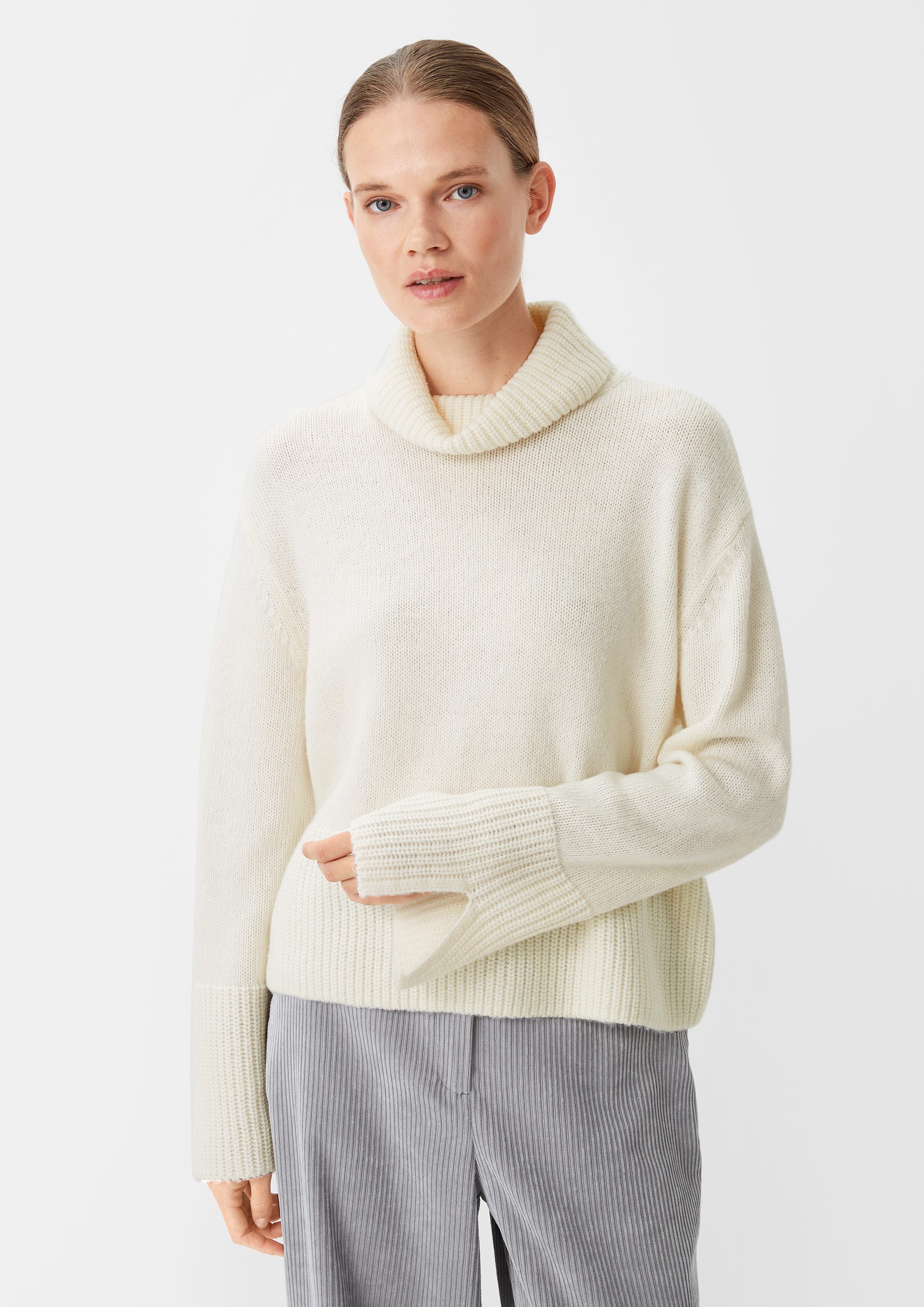 Langarmshirt Strickpullover mit breiter Rippblende