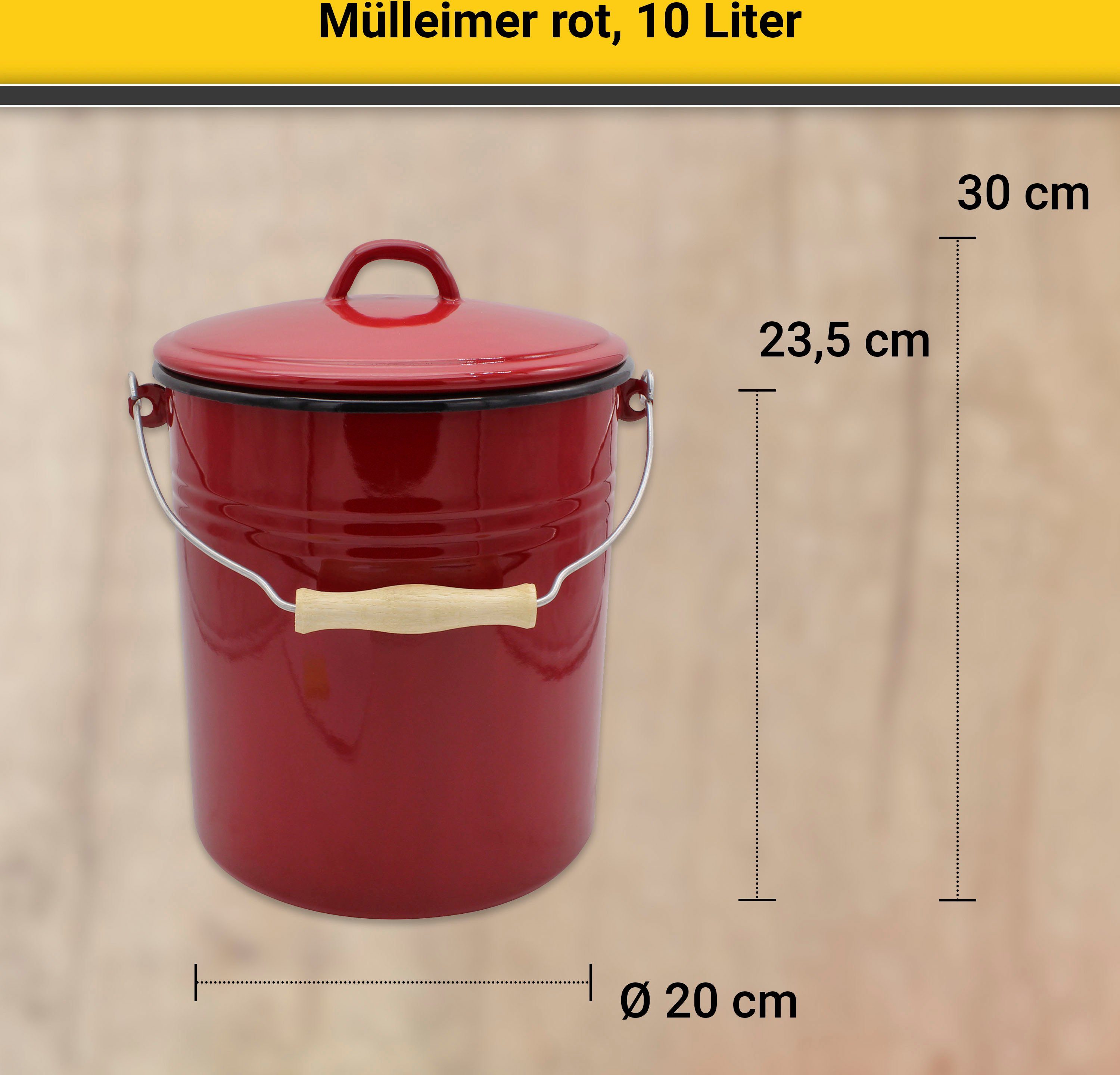 Krüger Mülleimer Triest, Stahlemaille, außen Made rot/innen Europe in Liter, 10 schwarz