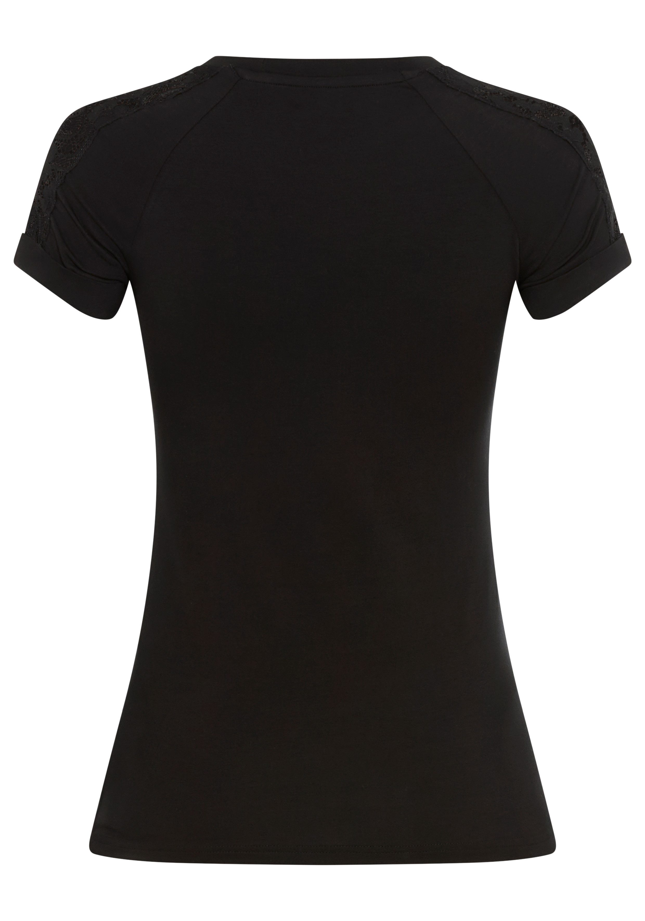 Bruno Banani T-Shirt mit Spitzen-Einsatz im Raglan-Ärmel