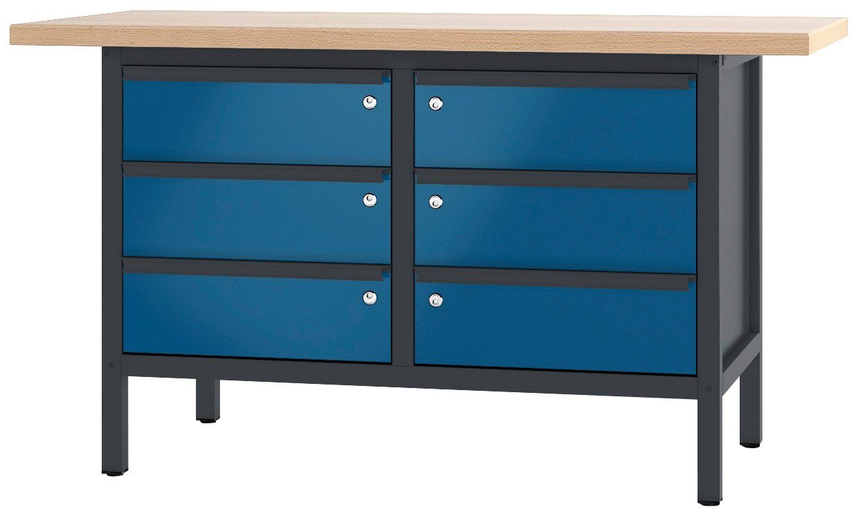 PADOR Werkbank 21 S 33, Höhe/Länge: 85,5x150 blau/anthrazit cm