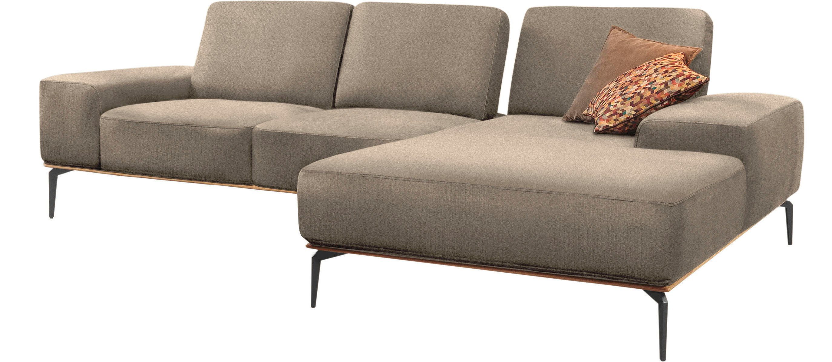 W.SCHILLIG Ecksofa run, Designsofa mit tollem Sitzkomfort, bequem, L-Form, mit Holzsockel, Füße in Schwarz pulverbeschichtet, Breite 279 cm