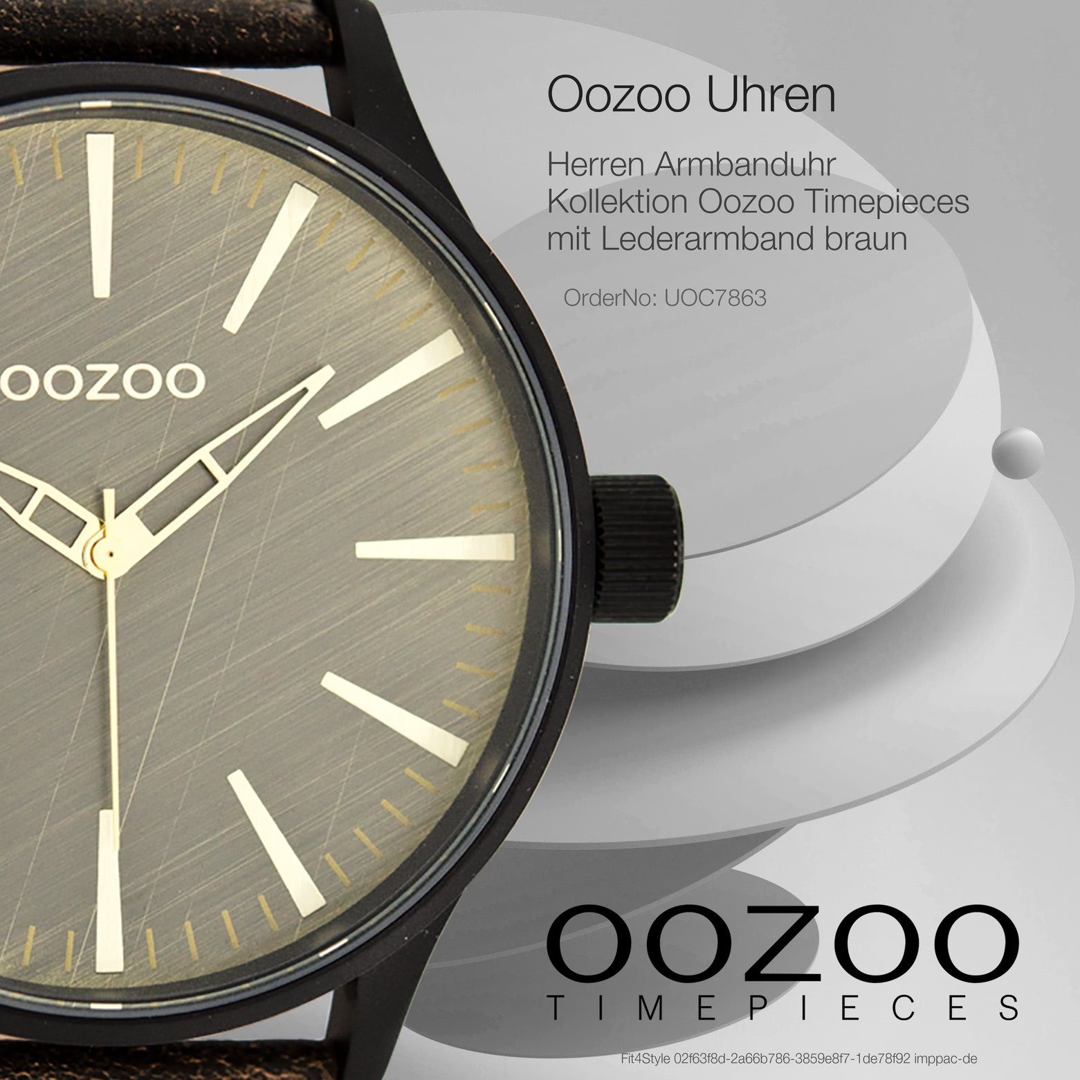 OOZOO Quarzuhr Oozoo Lederarmband, Herrenuhr extra (ca. Herren Fashion-Style Armbanduhr groß 50mm) schwarz, rund