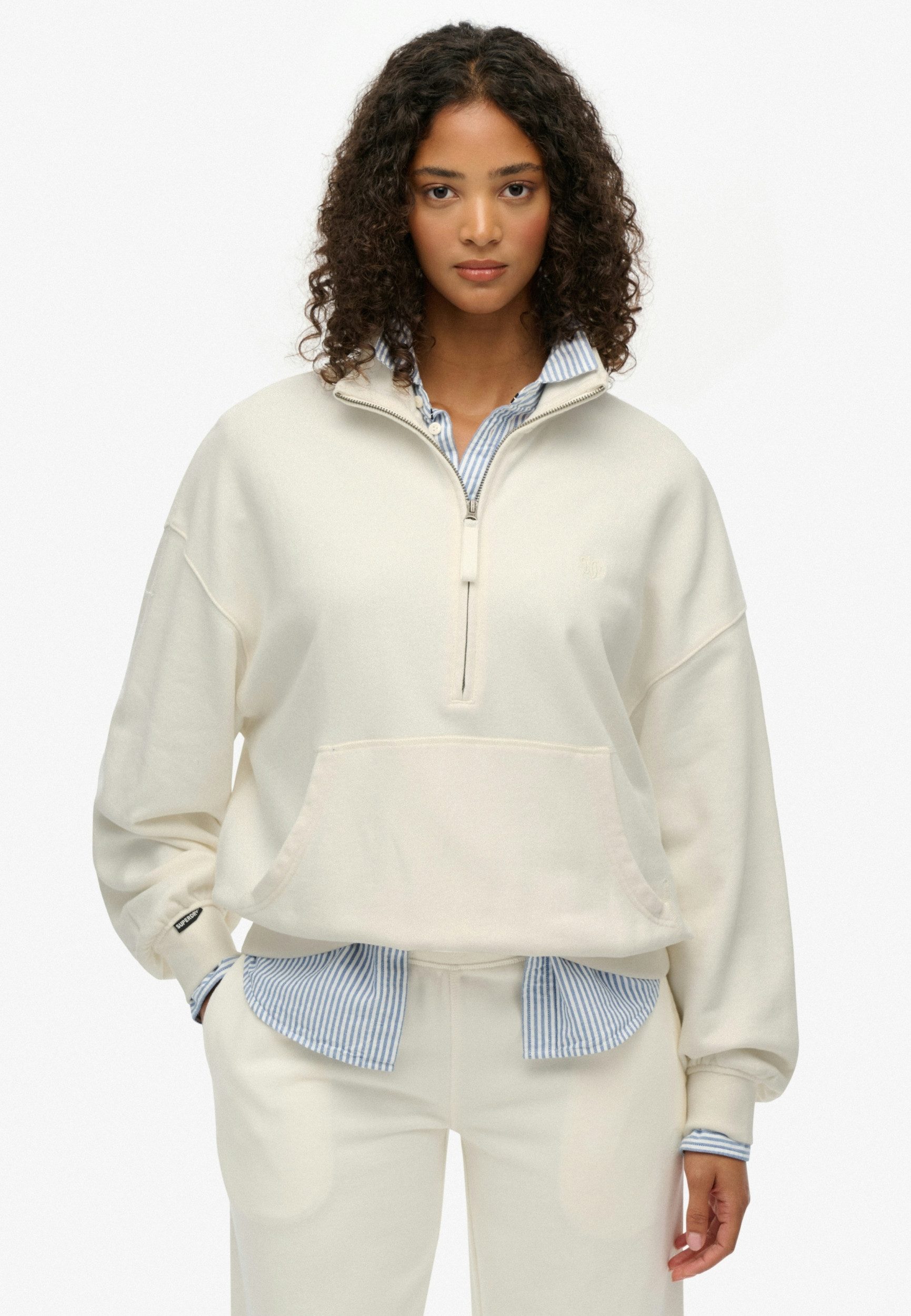 Superdry Sweatshirt Studios Half Zip Sweatshirt Off White