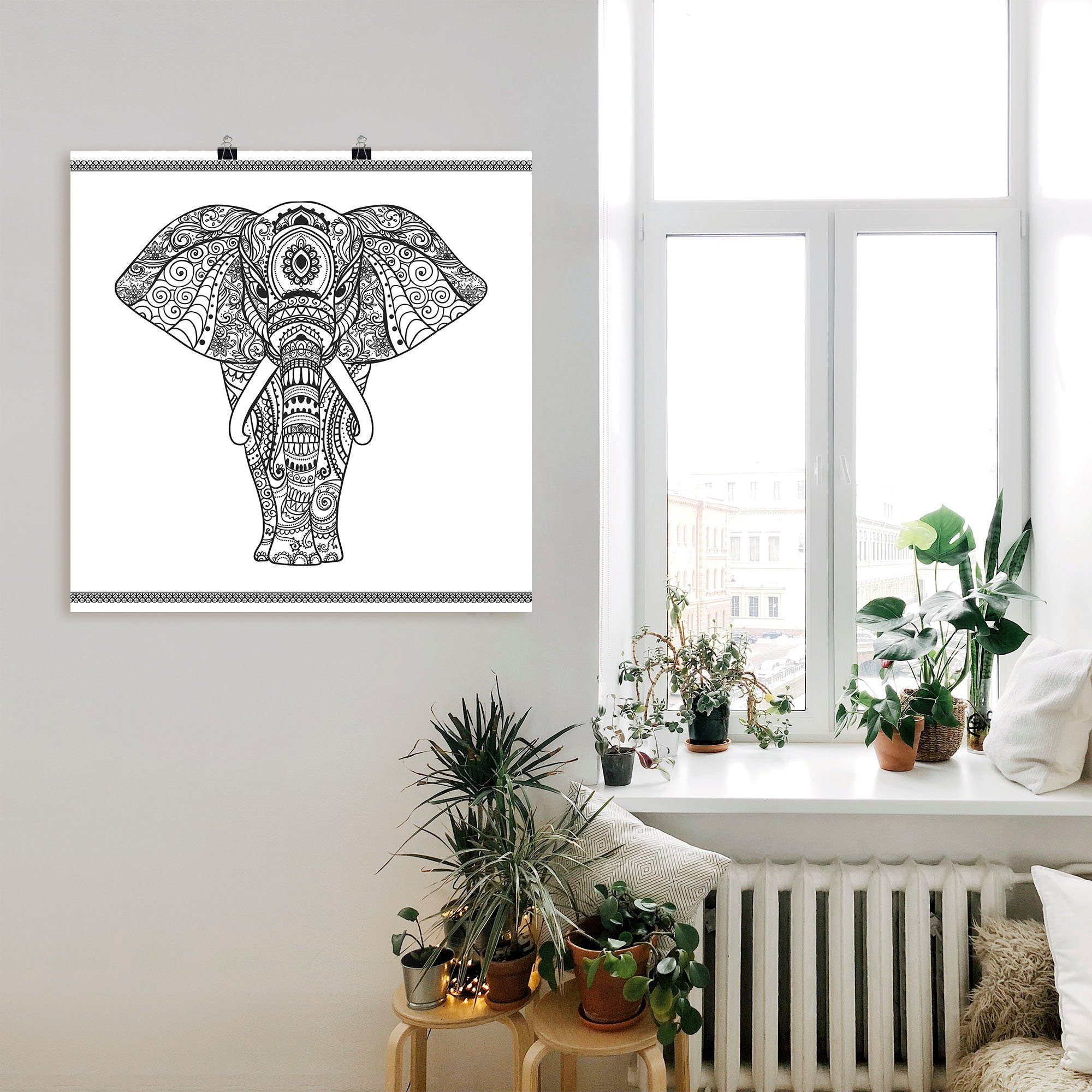 Mandala, Leinwandbild, Artland Wildtiere oder Wandbild in in Wandaufkleber Poster als Alubild, versch. Elefant St), Größen (1
